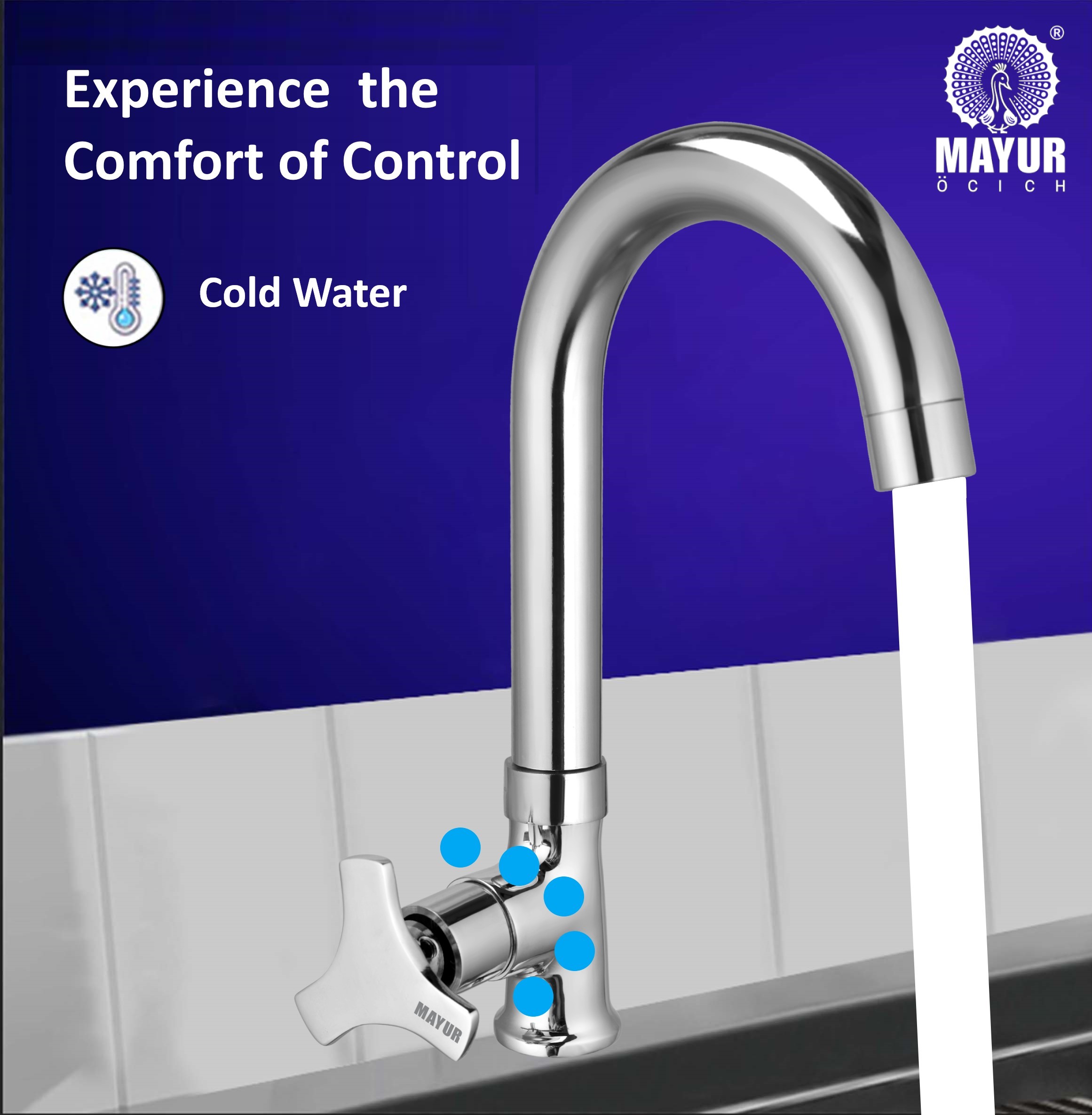 Brass Swan Neck Kitchen Sink Tap With 360 Swivel Spout (TRIO) | Chrome Finish, Cold Water Faucet, Premium Brass Construction, 10-Year Warranty - Image 2