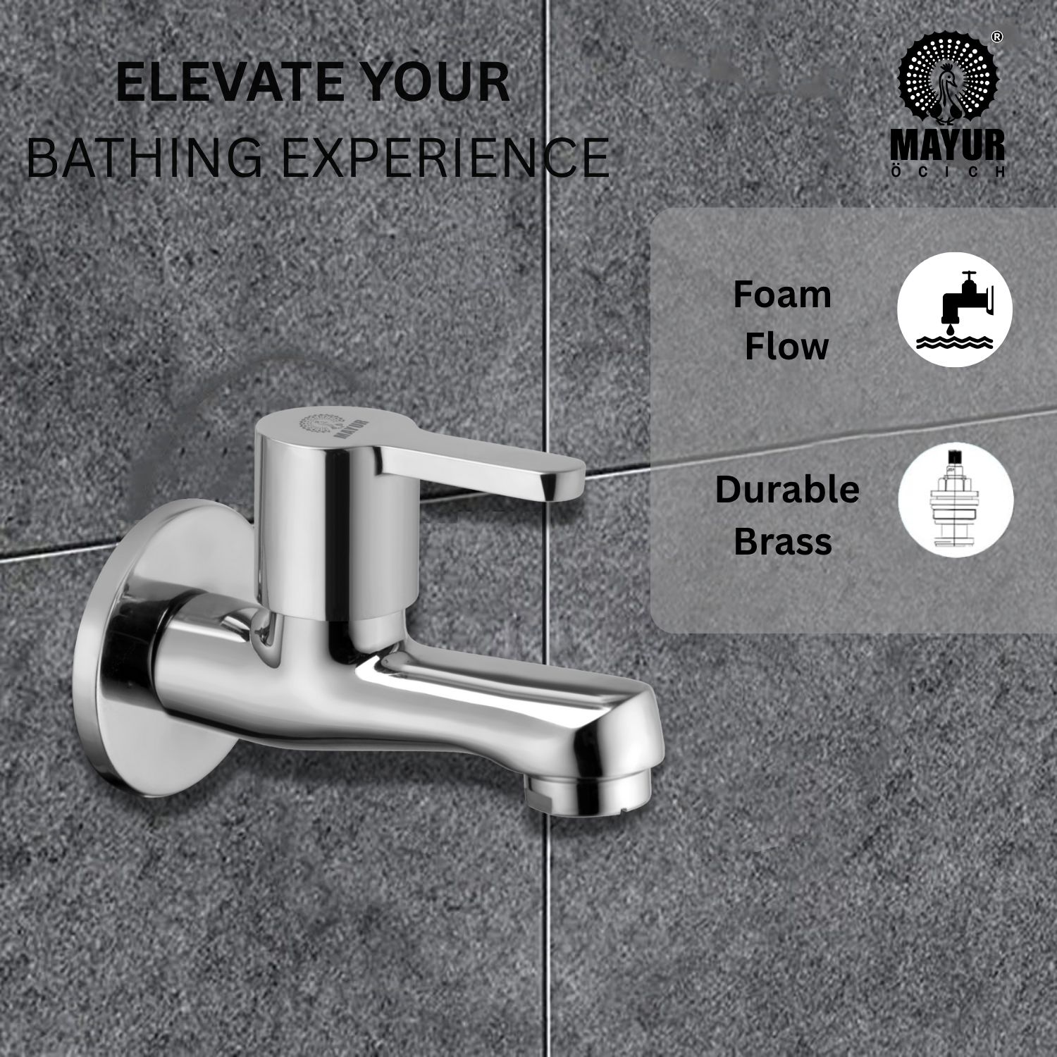 MAYUR ÖCICH Brass Chrome Finish Wall Mounted Short Body Cock Bib Faucet Tap For Kitchen, Sink, Bathrooms, Washing Areas, Gardens- 10 Years Warranty (FUSION-2202) - Image 2