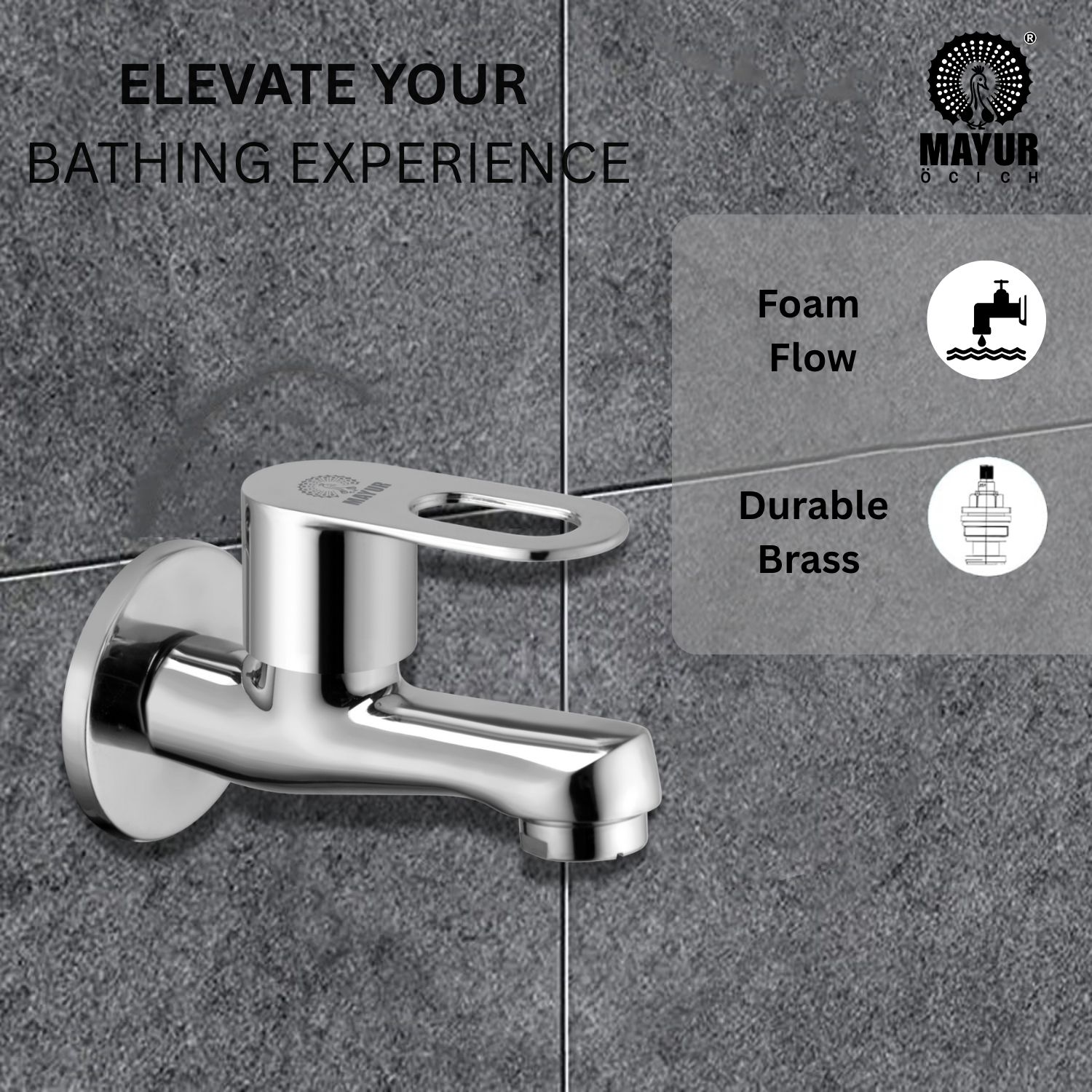 MAYUR ÖCICH Brass Chrome Finish Wall Mounted Short Body Cock Bib Faucet Tap For Kitchen, Sink, Bathrooms, Washing Areas, Gardens- 10 Years Warranty (MILANO-4202) - Image 2