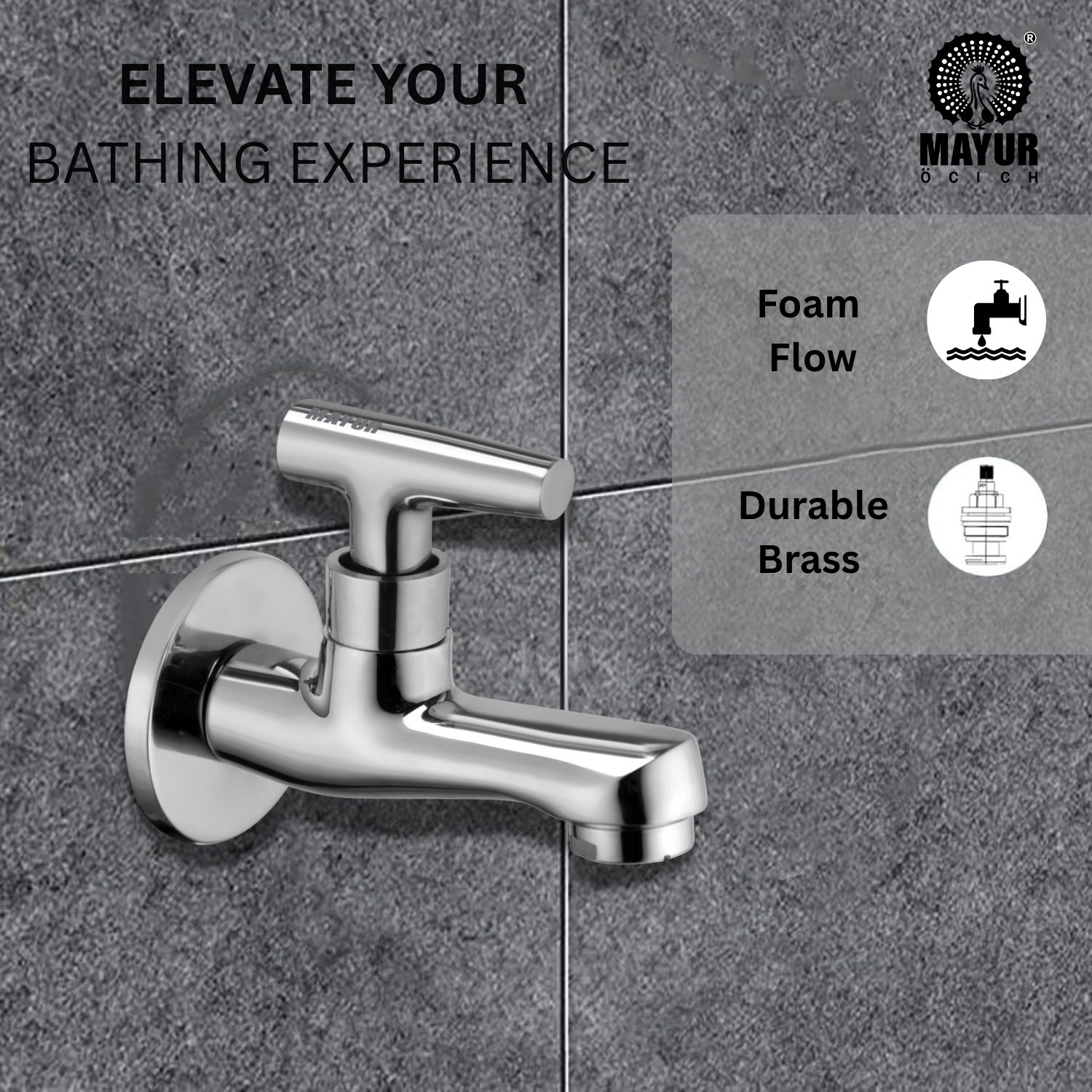 MAYUR ÖCICH Brass Chrome Finish Wall Mounted Short Body Cock Bib Faucet Tap For Kitchen, Sink, Bathrooms, Washing Areas, Gardens- 10 Years Warranty (PIPER-12202) - Image 2