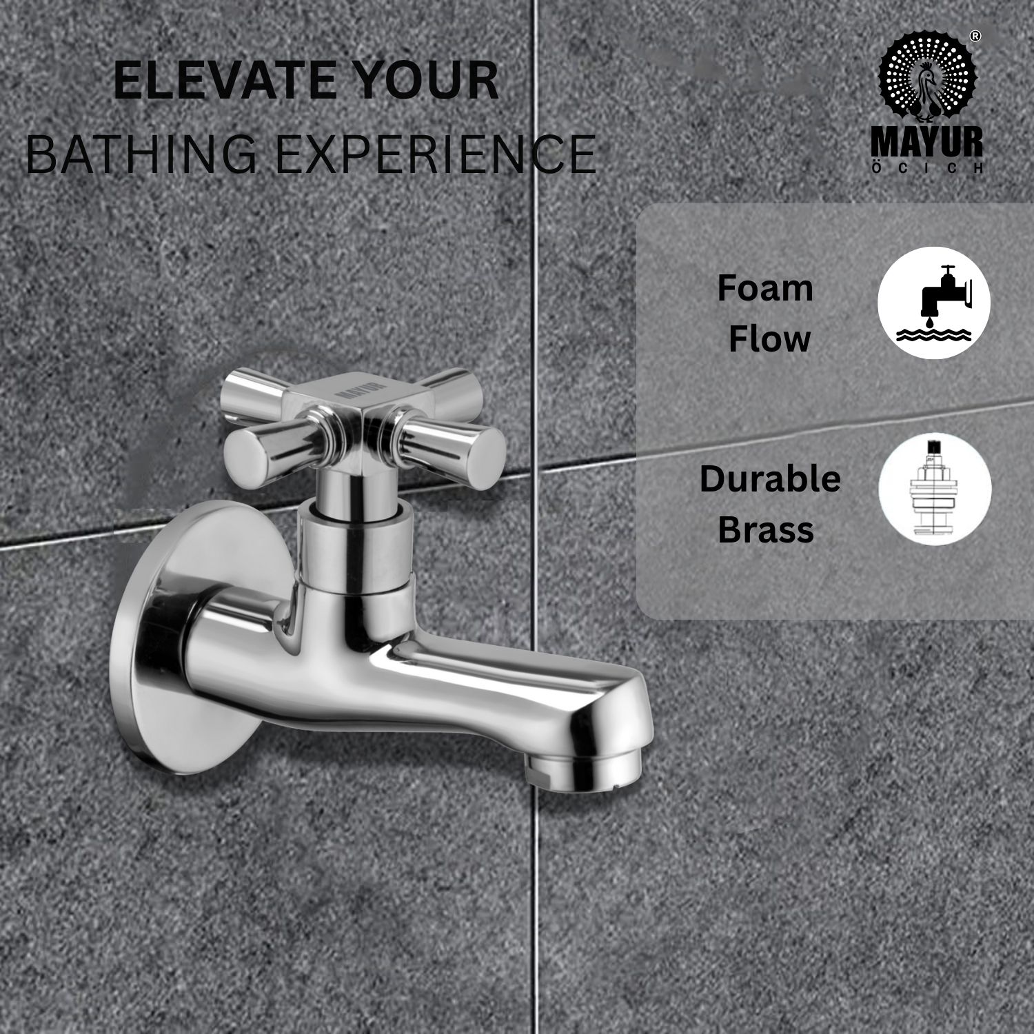 MAYUR ÖCICH Brass Chrome Finish Wall Mounted Short Body Cock Bib Faucet Tap For Kitchen, Sink, Bathrooms, Washing Areas, Gardens- 10 Years Warranty (MAESTRO-6202) - Image 2