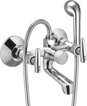 MAYUR ÖCICH Brass Wall Mixer Tap For Bathroom With 5-Function Hand Shower, 1.5M SS Hose & Hook (PIPER) | Chrome Finish Hot & Cold Water Mixer, Wall Mounted, 10-Year Warranty