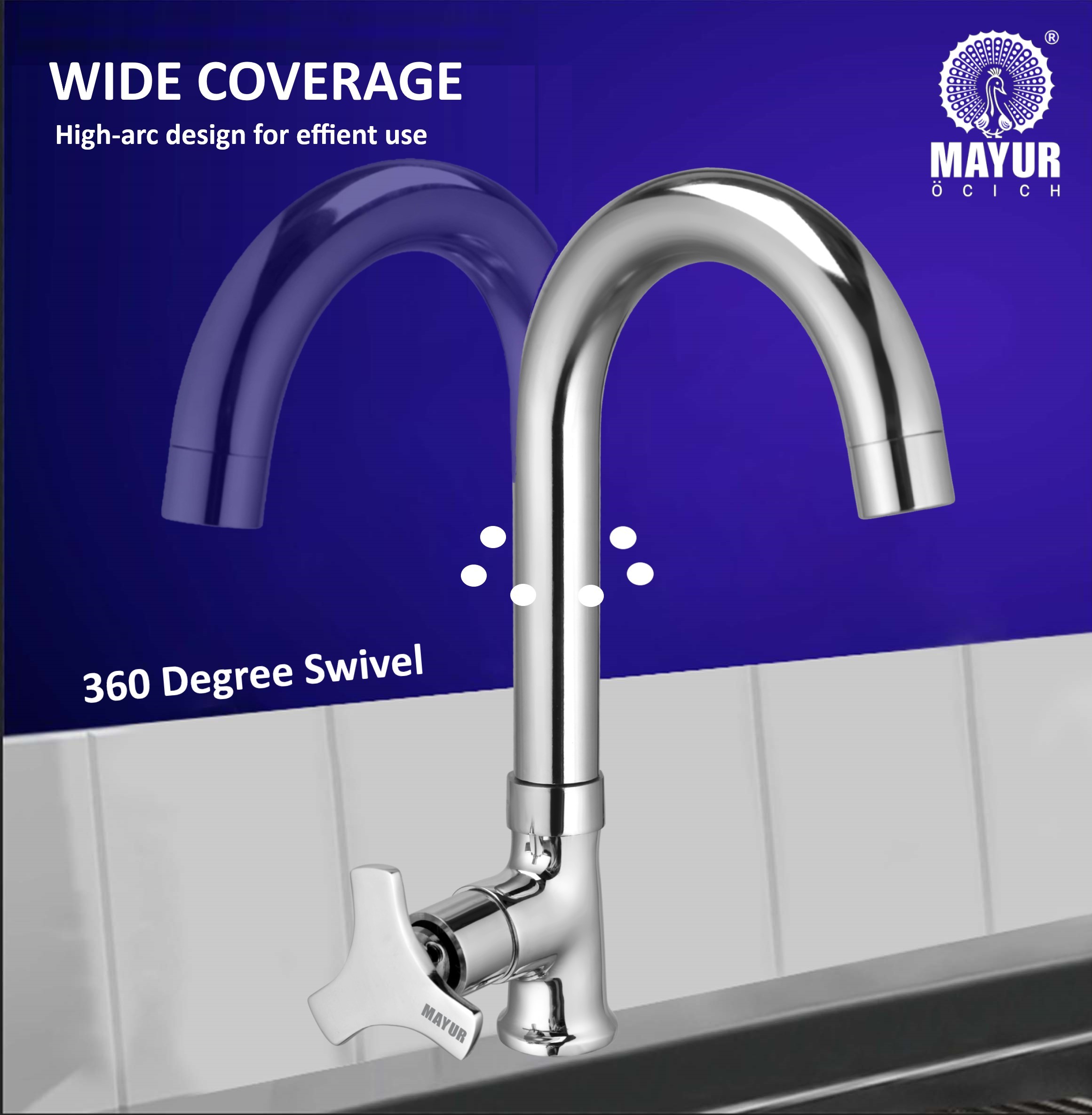 Brass Swan Neck Kitchen Sink Tap With 360 Swivel Spout (TRIO) | Chrome Finish, Cold Water Faucet, Premium Brass Construction, 10-Year Warranty - Image 3