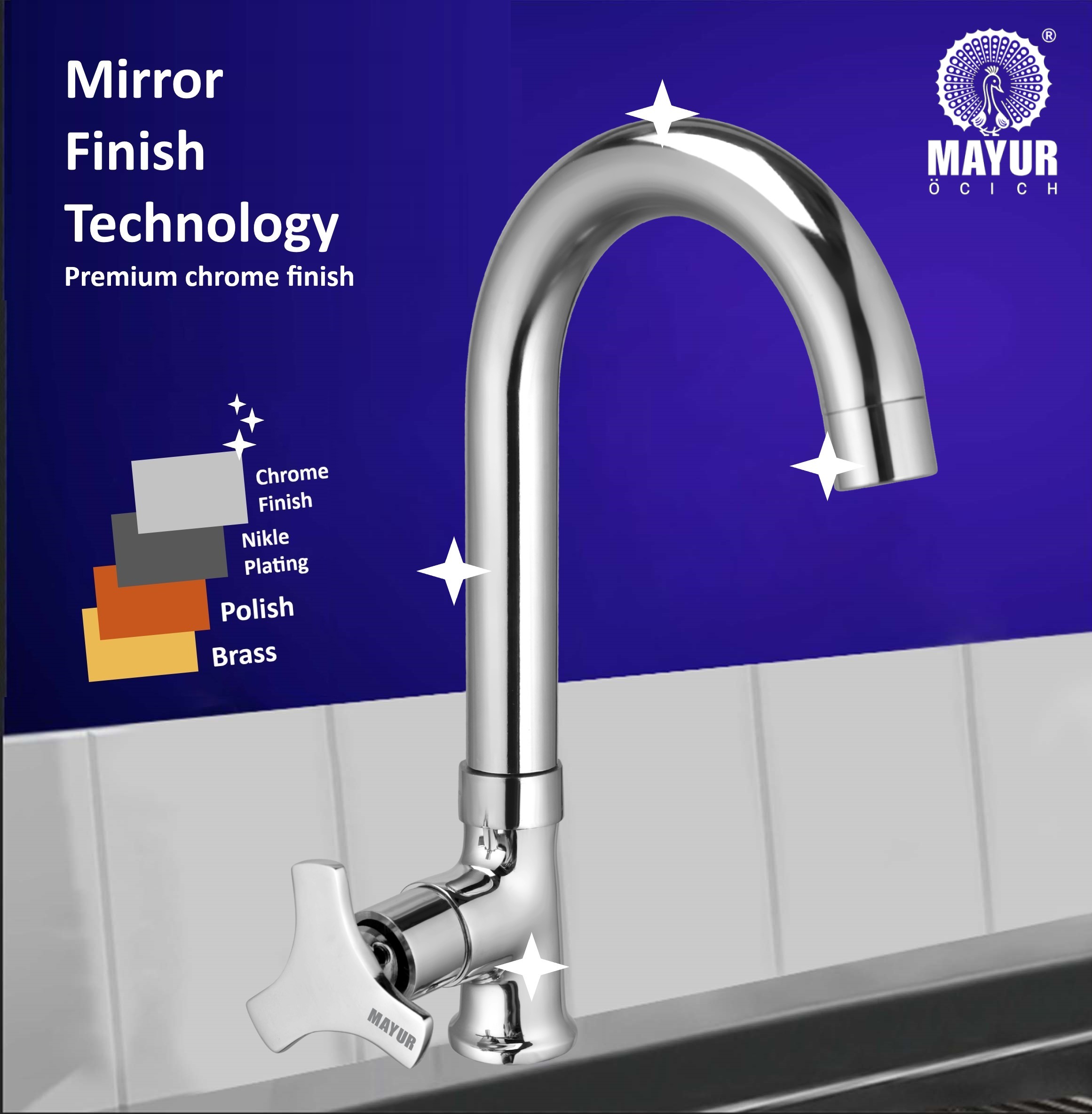 Brass Swan Neck Kitchen Sink Tap With 360 Swivel Spout (TRIO) | Chrome Finish, Cold Water Faucet, Premium Brass Construction, 10-Year Warranty - Image 4