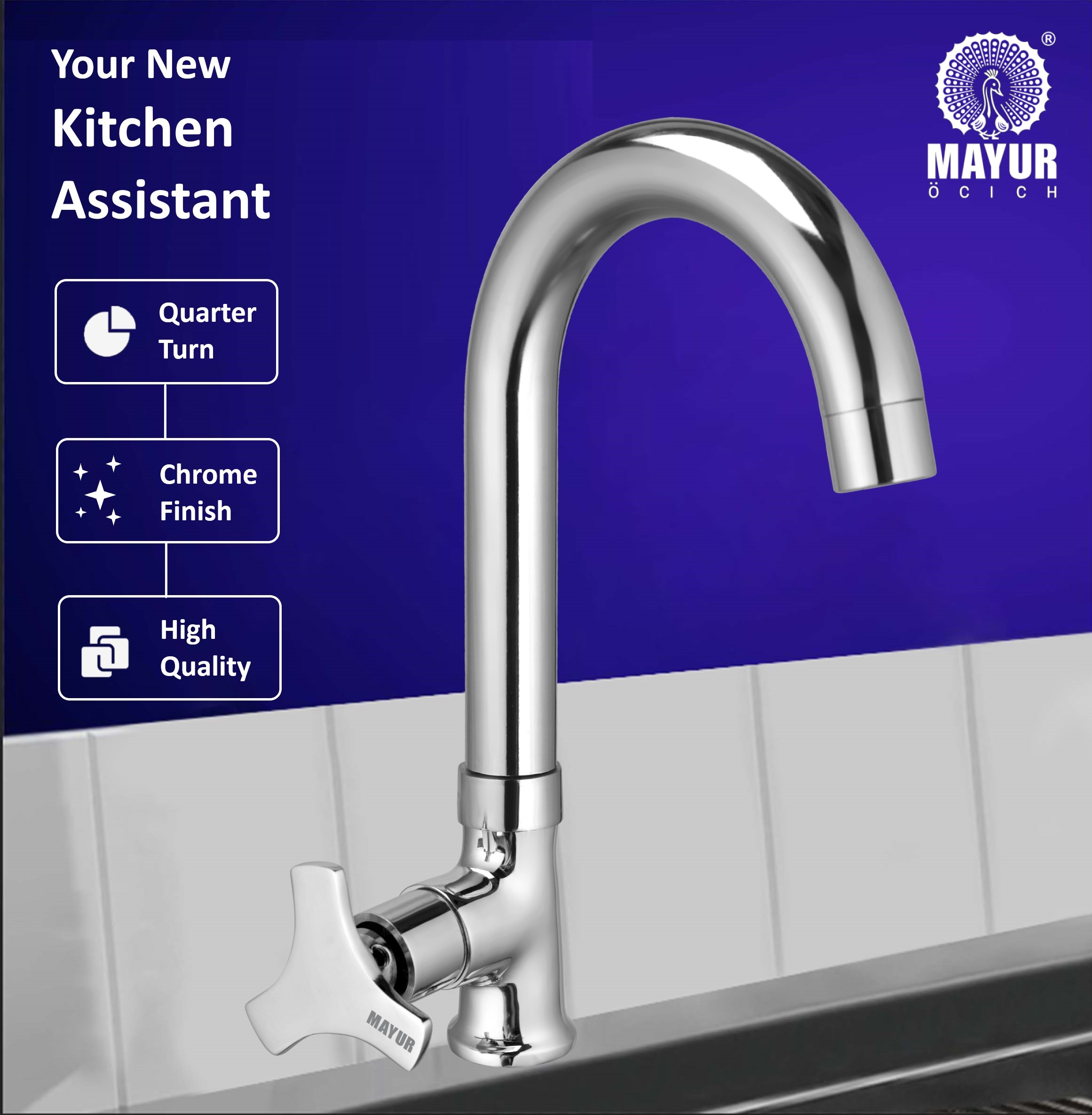 Brass Swan Neck Kitchen Sink Tap With 360 Swivel Spout (TRIO) | Chrome Finish, Cold Water Faucet, Premium Brass Construction, 10-Year Warranty - Image 5