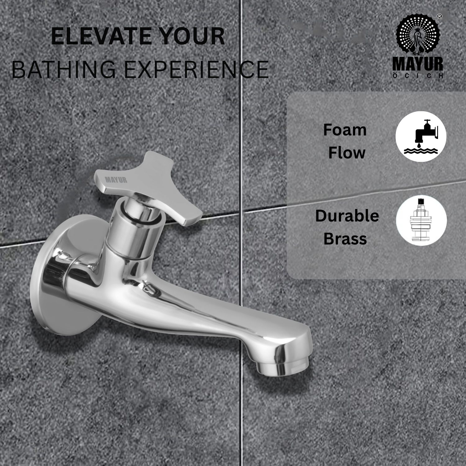 Brass Long Body Bib Tap For Bathroom And Kitchen With Wall Flange (TRIO-206) 10 Years Warranty - Image 2