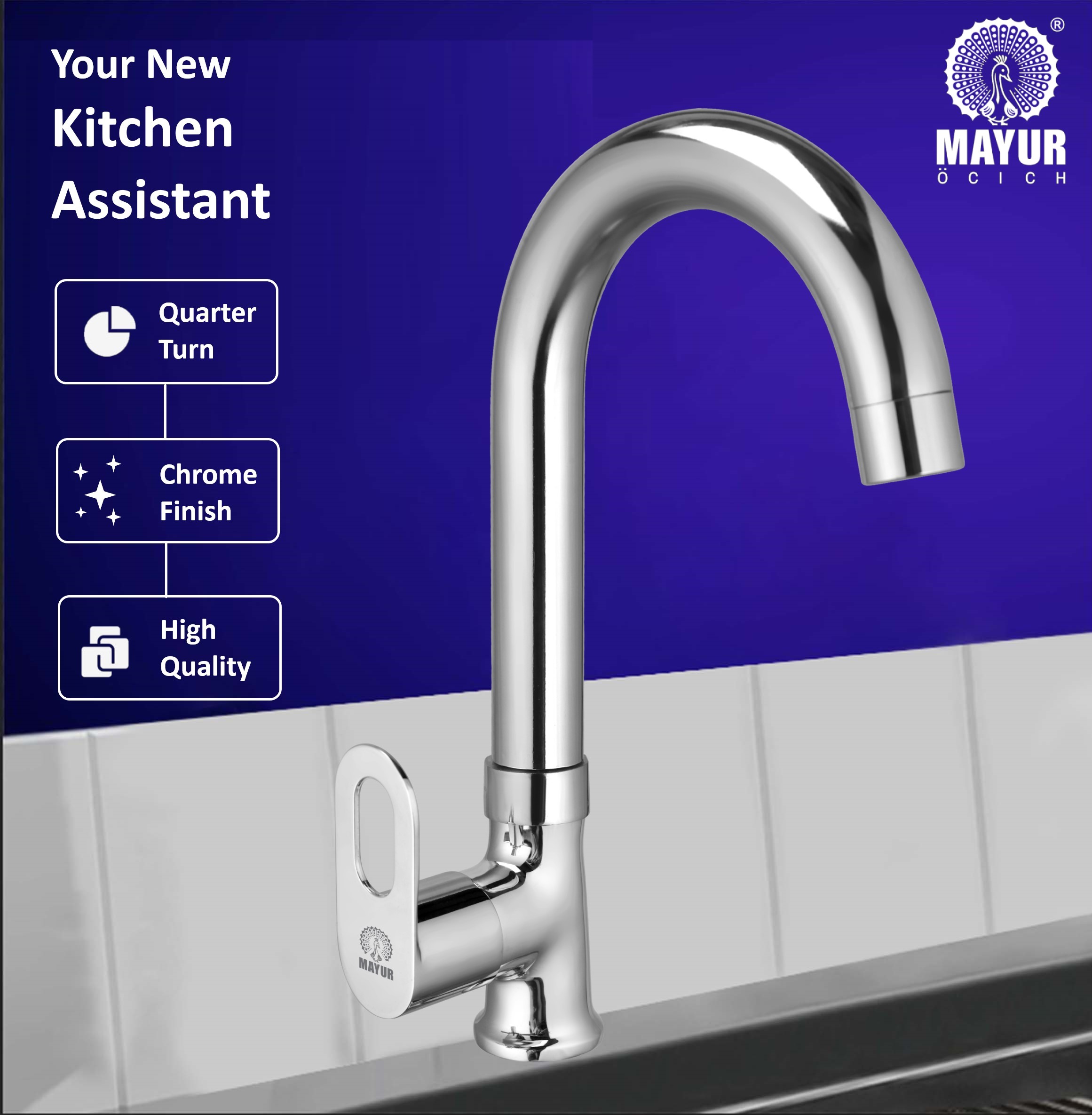 Brass Swan Neck Kitchen Sink Tap With 360 Swivel Spout (MILANO) | Chrome Finish, Cold Water Faucet, Premium Brass Construction, 10-Year Warranty - Image 5