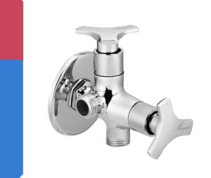 Silver Brass 2 Way Angle Valve Cock With Wall Flange For Bathroom/Kitchen (TRIO) 10 Years Warranty