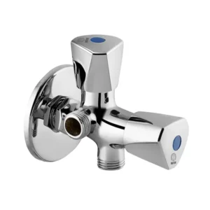 Silver Brass 2 Way Angle Valve Cock With Wall Flange For Bathroom/Kitchen (Tri) 10 Years Warranty