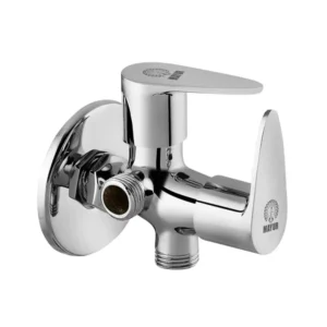 Silver Brass 2 Way Angle Valve Cock With Wall Flange For Bathroom/Kitchen (Trendy) 10 Years Warranty
