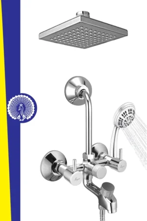 MAYUR ÖCICH Brass 3-In-1 Wall Mixer With 6 Inch Overhead And Hand Shower Set (Chrome) [Flare-7710-Rain-Gflow]