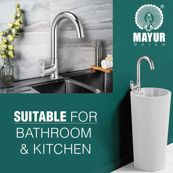 MAYUR ÖCICH Brass Swan Neck Kitchen Sink Tap With 360 Swivel Spout | Chrome Finish | Cold Water Faucet | 10-Year Warranty - Image 2