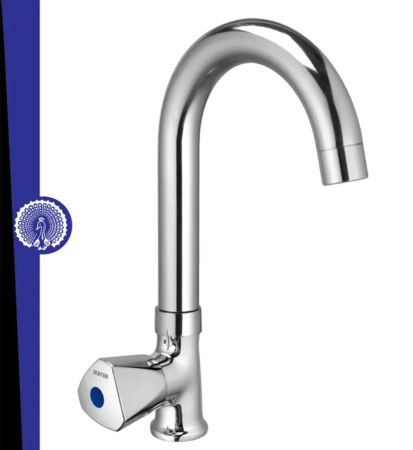 Brass Swan Neck Kitchen Sink Tap With 360 Swivel Spout (Tri) | Chrome Finish, Cold Water Faucet, Premium Brass Construction, 10-Year Warranty