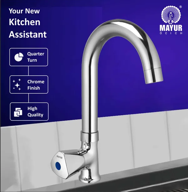 Brass Swan Neck Kitchen Sink Tap With 360 Swivel Spout (Tri) | Chrome Finish, Cold Water Faucet, Premium Brass Construction, 10-Year Warranty - Image 2