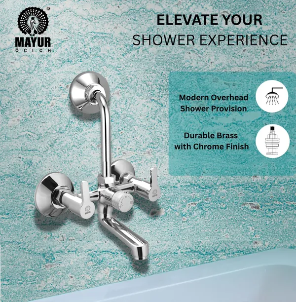 MAYUR ÖCICH Brass Wall Mixer Tap For Bathroom With Overhead Shower Arrangement | Chrome Finish, Hot & Cold Water Mixer, 10-Year Warranty - Image 5