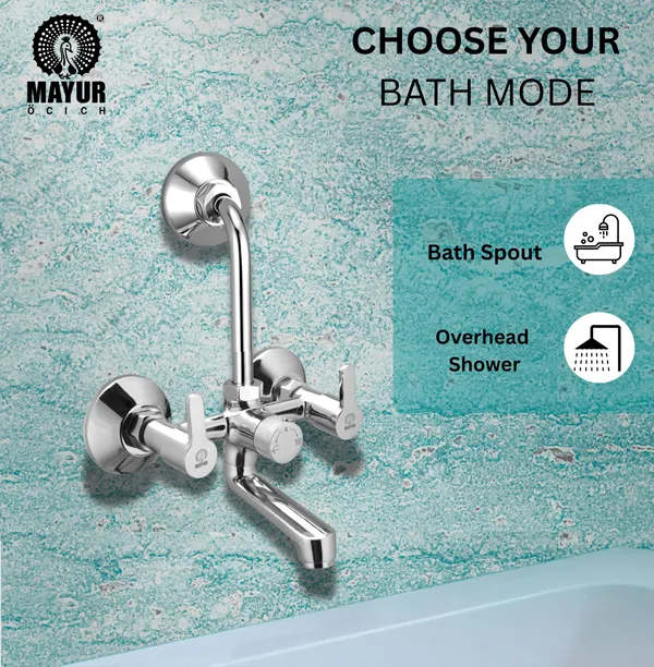 MAYUR ÖCICH Brass Wall Mixer Tap For Bathroom With Overhead Shower Arrangement | Chrome Finish, Hot & Cold Water Mixer, 10-Year Warranty - Image 3