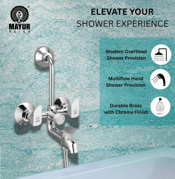 MAYUR ÖCICH Brass 3-In-1 Wall Mixer Tap For Bathroom With Overhead & Hand Shower Arrangement | Chrome Finish | Hot & Cold Water Mixer | 10-Year Warranty - Image 5