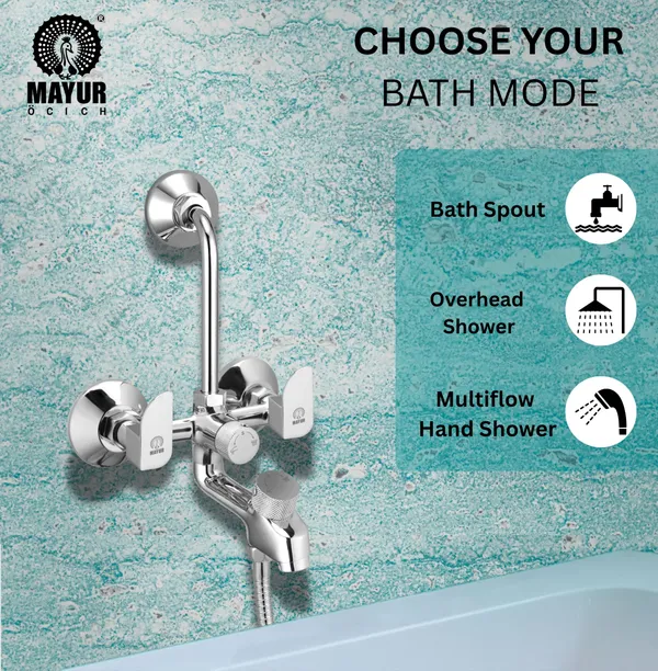 MAYUR ÖCICH Brass 3-In-1 Wall Mixer Tap For Bathroom With Overhead & Hand Shower Arrangement | Chrome Finish | Hot & Cold Water Mixer | 10-Year Warranty - Image 2
