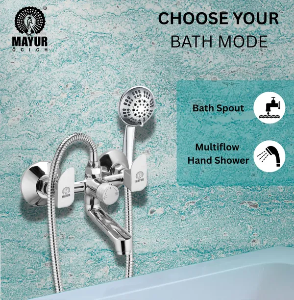 MAYUR ÖCICH Brass Wall Mixer Tap For Bathroom With 5-Function Hand Shower, 1.5M Ss Hose & Hook (ALIVE) | Chrome Finish Hot & Cold Water Mixer, Wall Mounted, 10-Year Warranty - Image 5