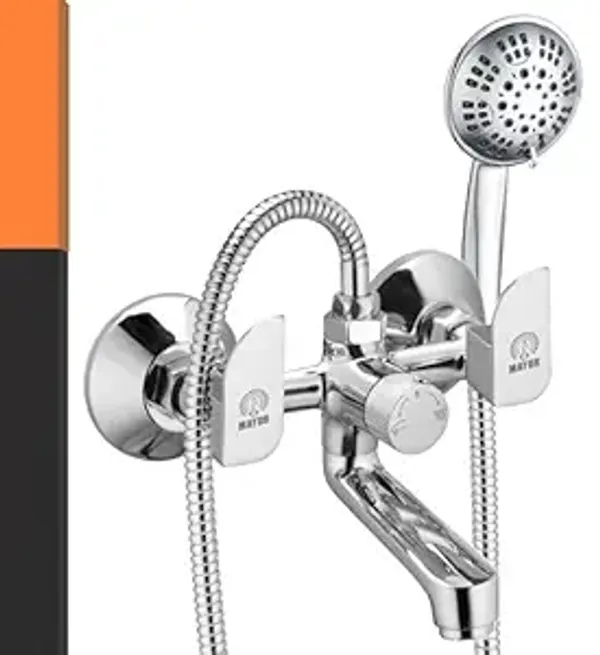 MAYUR ÖCICH Brass Wall Mixer Tap For Bathroom With 5-Function Hand Shower, 1.5M Ss Hose & Hook (ALIVE) | Chrome Finish Hot & Cold Water Mixer, Wall Mounted, 10-Year Warranty