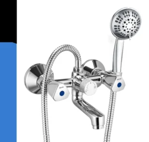 MAYUR ÖCICH Brass Wall Mixer Tap For Bathroom With 5-Function Hand Shower 1.25M SS Hose & Hook | Chrome Finish | Hot & Cold Water Mixer | Wall Mounted | 10-Year Warranty