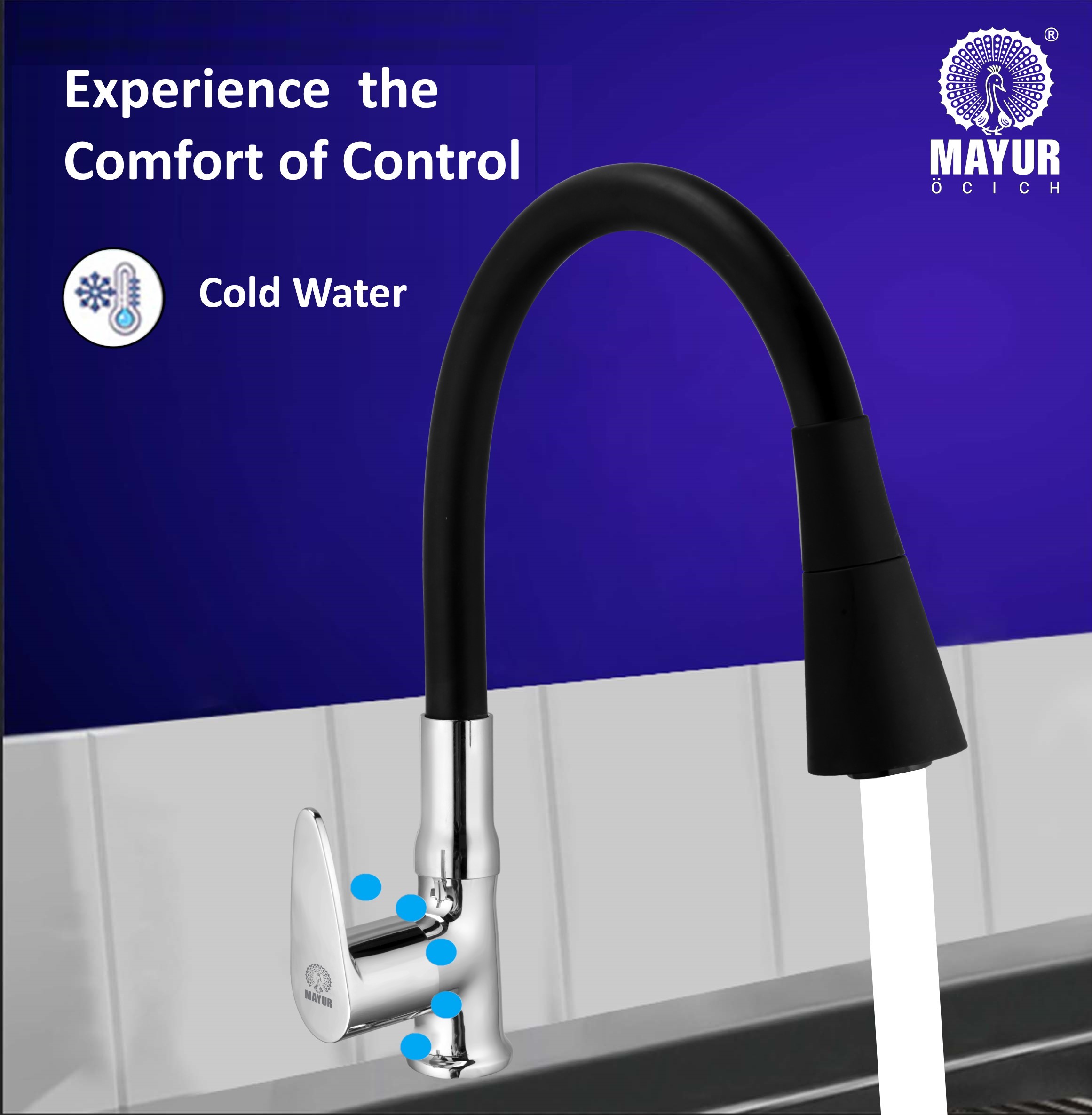 MAYUR ÖCICH Brass Swan Neck Kitchen Sink Tap With Flexible Dual Flow Spout | 360 Swivel | Cold Water Faucet With Silicone Spout | Chrome Finish | Premium Brass Build | 10-Year Warranty (TRENDY) - Image 2