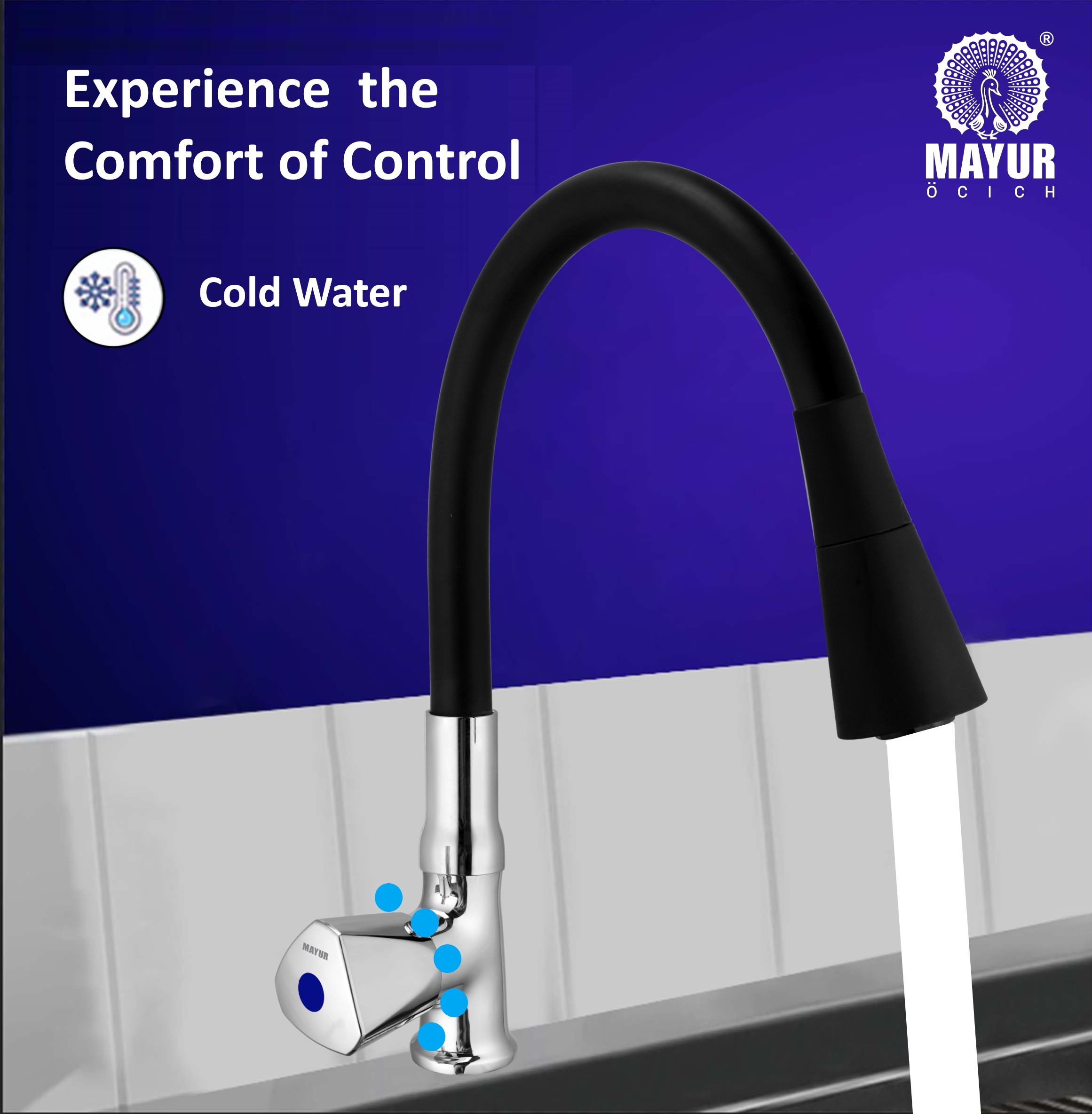 MAYUR ÖCICH Brass Swan Neck Kitchen Sink Tap With Flexible Dual Flow Spout | 360 Swivel | Cold Water Faucet With Silicone Spout | Chrome Finish | Premium Brass Build | 10-Year Warranty (TRI) - Image 2