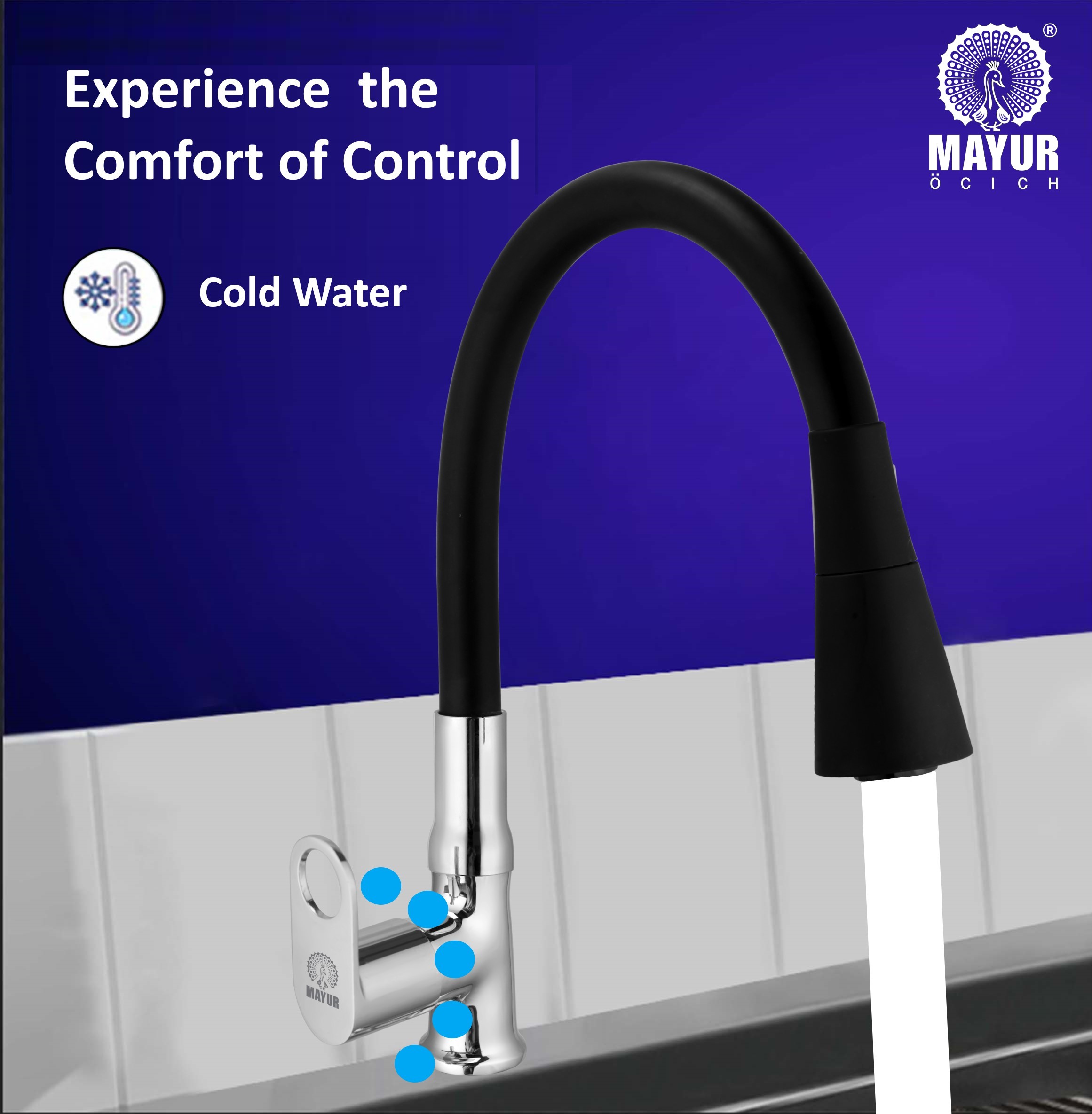 MAYUR ÖCICH Brass Swan Neck Kitchen Sink Tap With Flexible Dual Flow Spout | 360 Swivel | Cold Water Faucet With Silicone Spout | Chrome Finish | Premium Brass Build | 10-Year Warranty (ORNIX) - Image 2