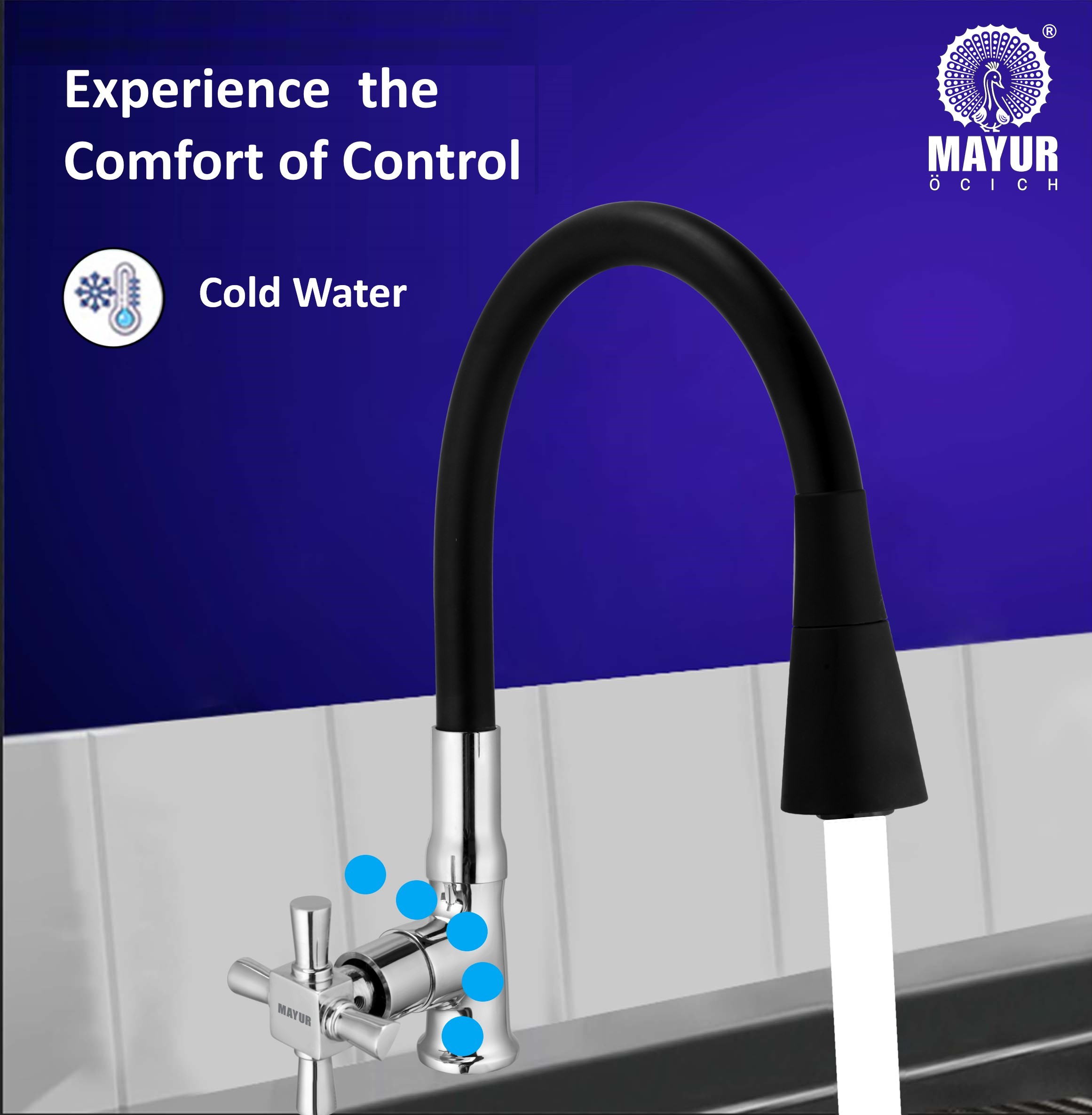 MAYUR ÖCICH Brass Swan Neck Kitchen Sink Tap With Flexible Dual Flow Spout | 360 Swivel | Cold Water Faucet With Silicone Spout | Chrome Finish | Premium Brass Build | 10-Year Warranty (MAESTRO) - Image 2