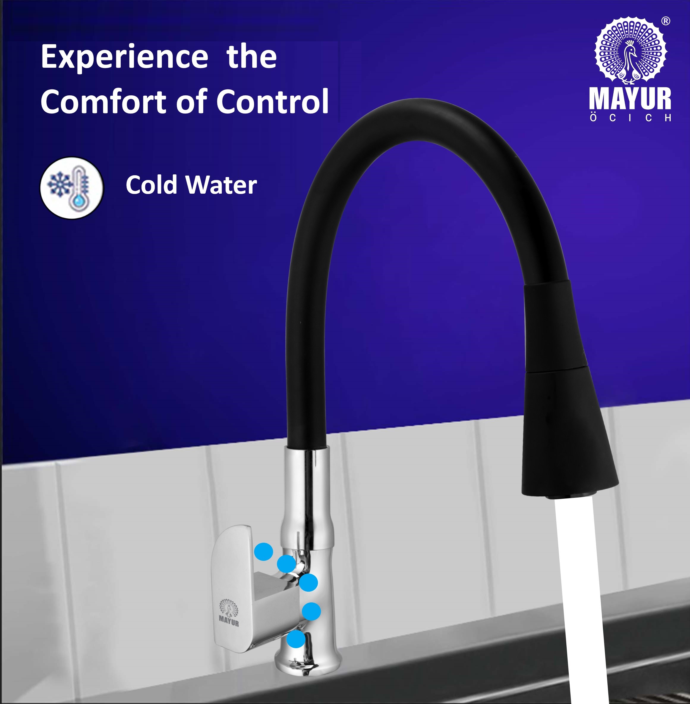 MAYUR ÖCICH Brass Swan Neck Kitchen Sink Tap With Flexible Dual Flow Spout | 360 Swivel | Cold Water Faucet With Silicone Spout | Chrome Finish | Premium Brass Build | 10-Year Warranty (ALIVE) - Image 2