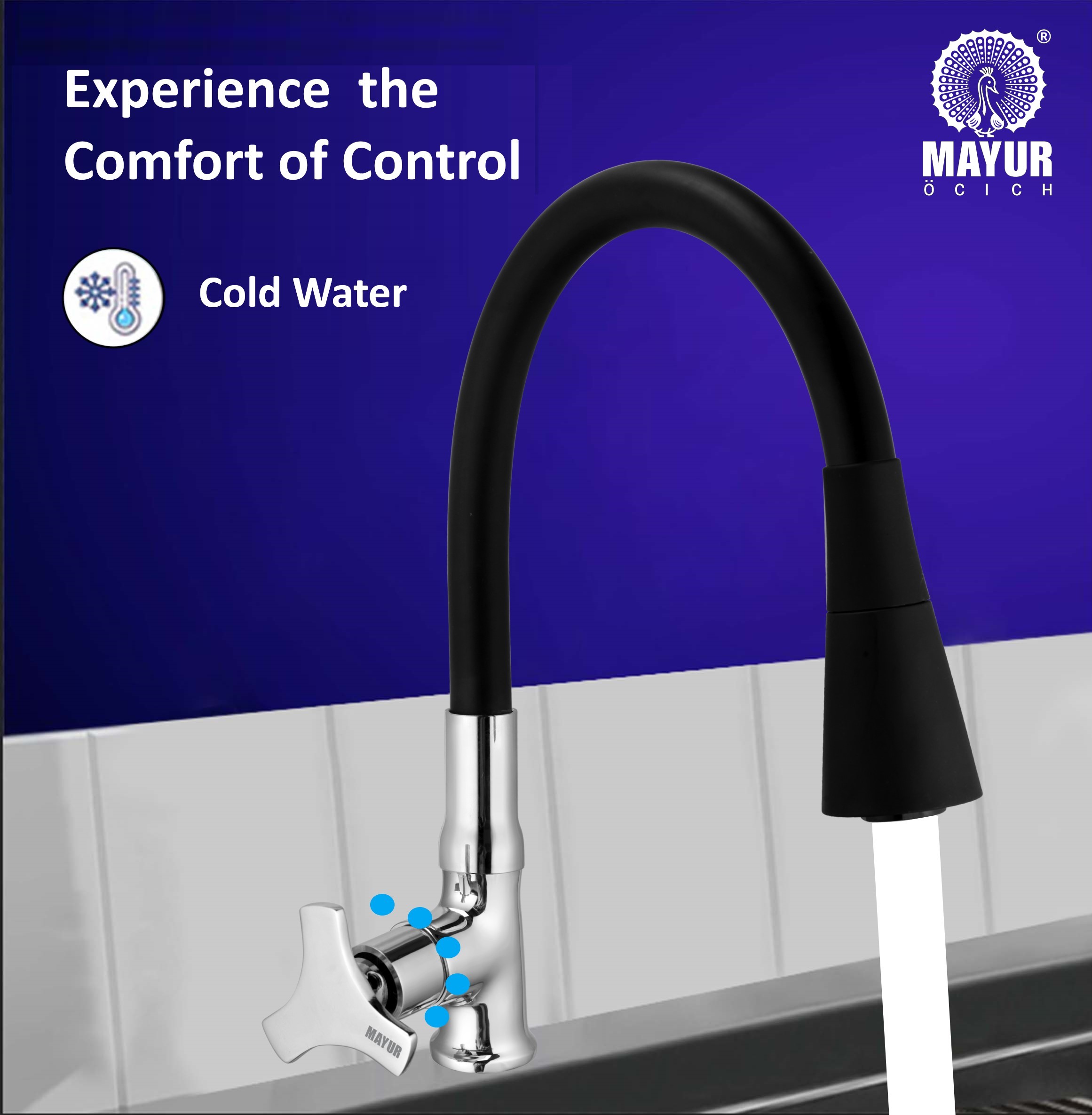 MAYUR ÖCICH Brass Swan Neck Kitchen Sink Tap With Flexible Dual Flow Spout | 360 Swivel | Cold Water Faucet With Silicone Spout | Chrome Finish | Premium Brass Build | 10-Year Warranty (TRIO) - Image 2