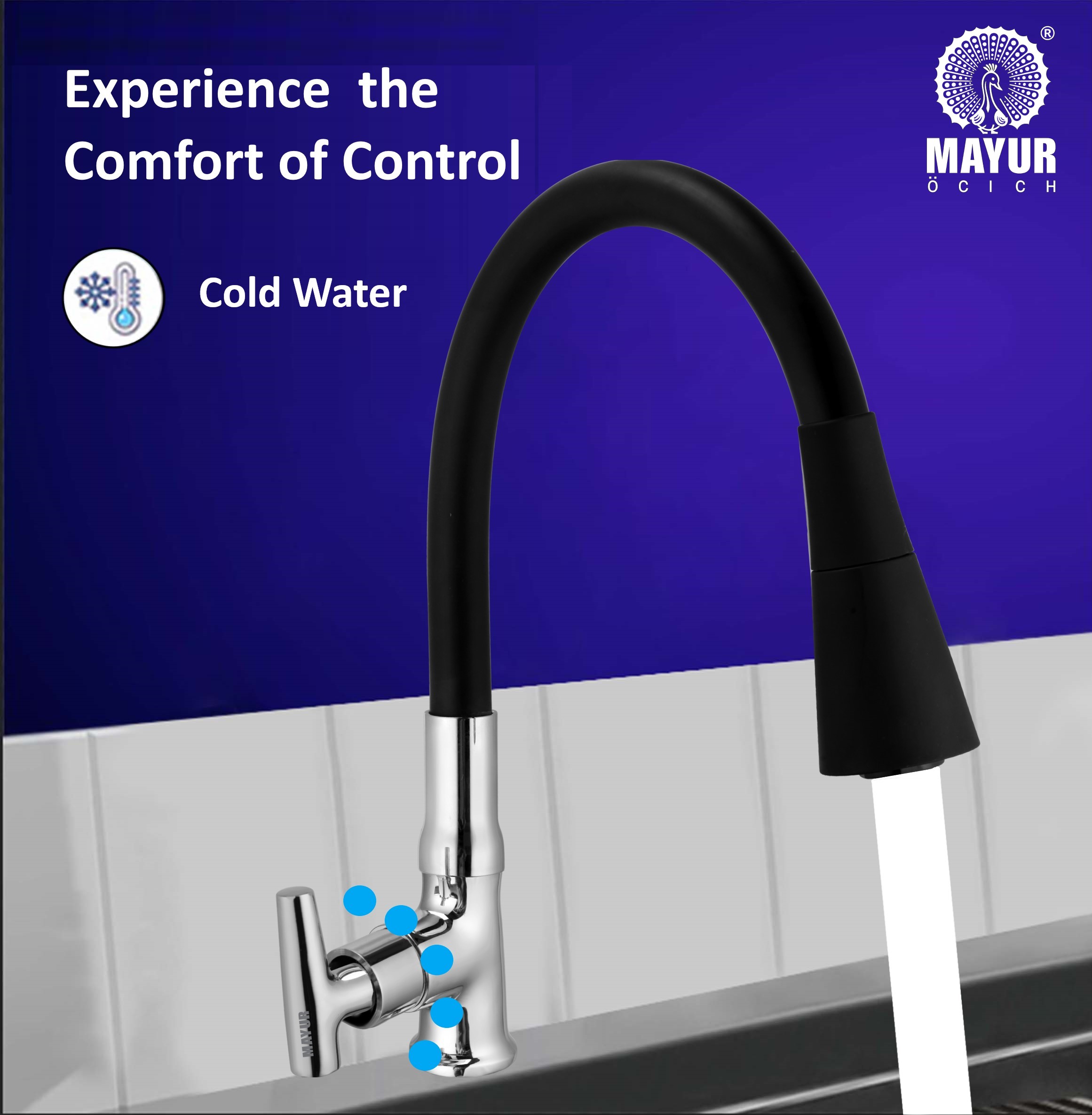 MAYUR ÖCICH Brass Swan Neck Kitchen Sink Tap With Flexible Dual Flow Spout | 360 Swivel | Cold Water Faucet With Silicone Spout | Chrome Finish | Premium Brass Build | 10-Year Warranty (PIPER) - Image 2