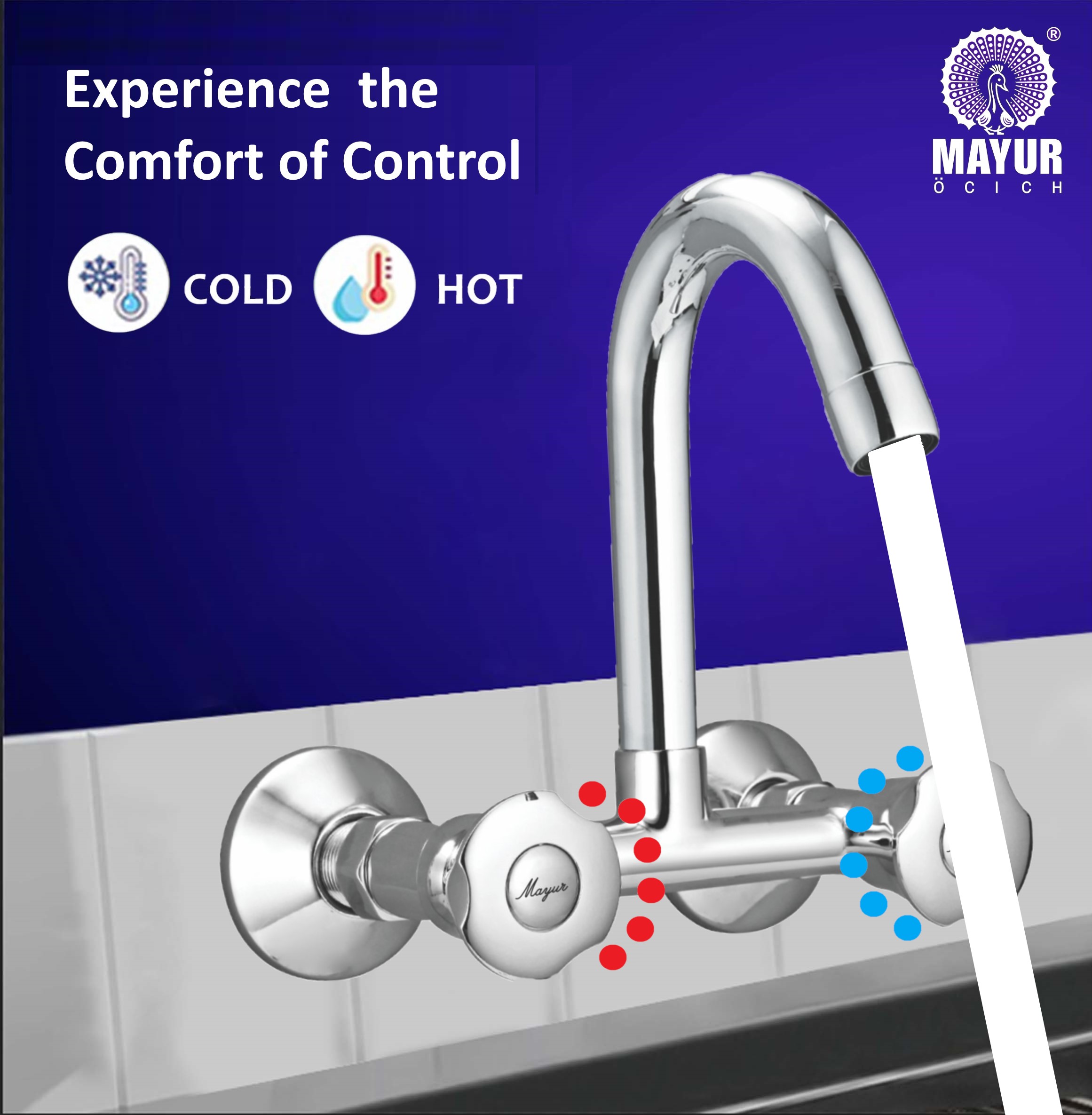 MAYUR ÖCICH Brass Kitchen Sink Mixer Tap | 360 Swivel Spout | Hot & Cold Dual Handle Faucet For Kitchen | Chrome Finish | 10-Year Warranty - Image 2