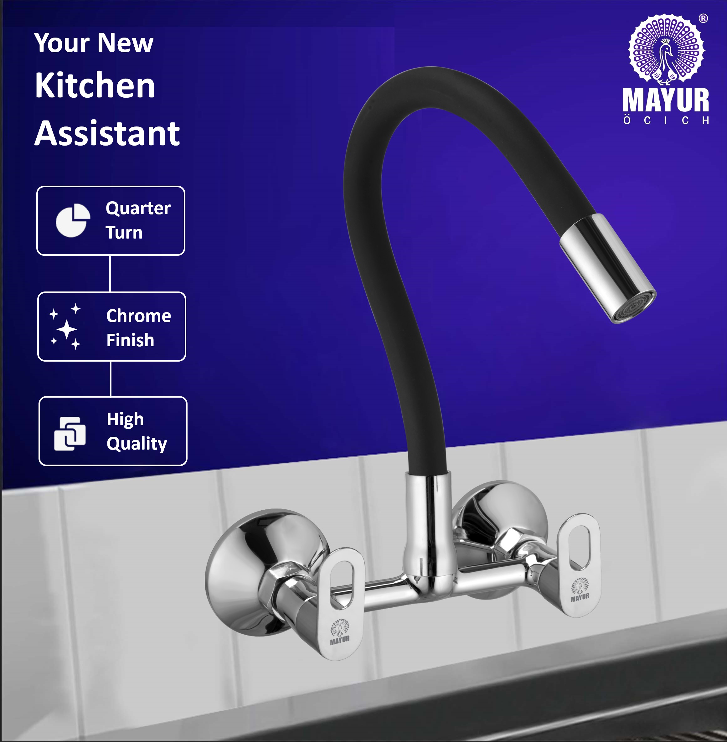 Brass Kitchen Sink Mixer Tap | Flexible 360 Silicone Swivel Spout | Hot & Cold Dual Handle Faucet For Kitchen | Chrome Finish With 10-Year Warranty (MILANO-4704SF). - Image 2