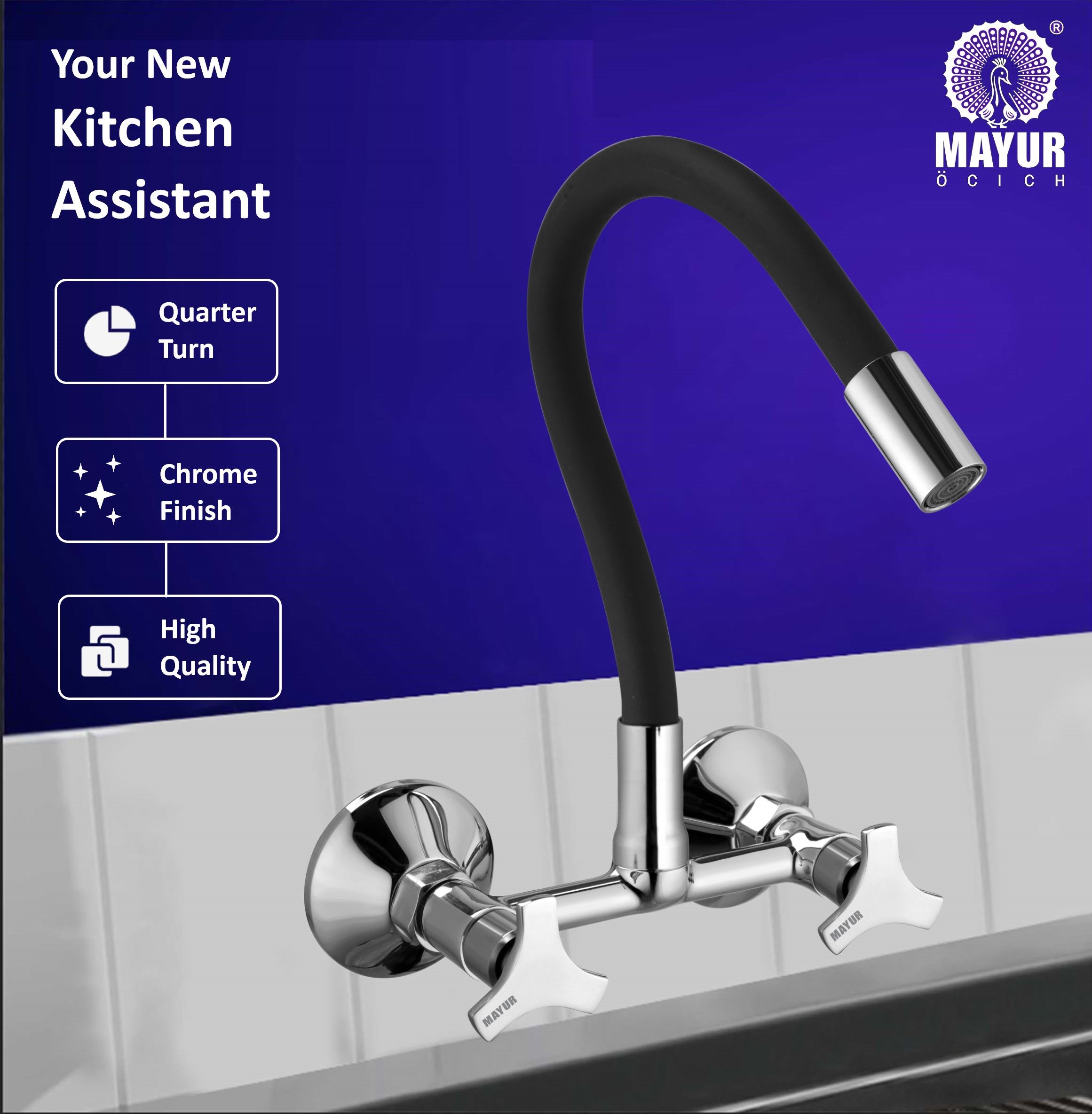 Brass Kitchen Sink Mixer Tap | Flexible 360 Silicone Swivel Spout | Hot & Cold Dual Handle Faucet For Kitchen | Chrome Finish With 10-Year Warranty (TRIO-704SF). - Image 2