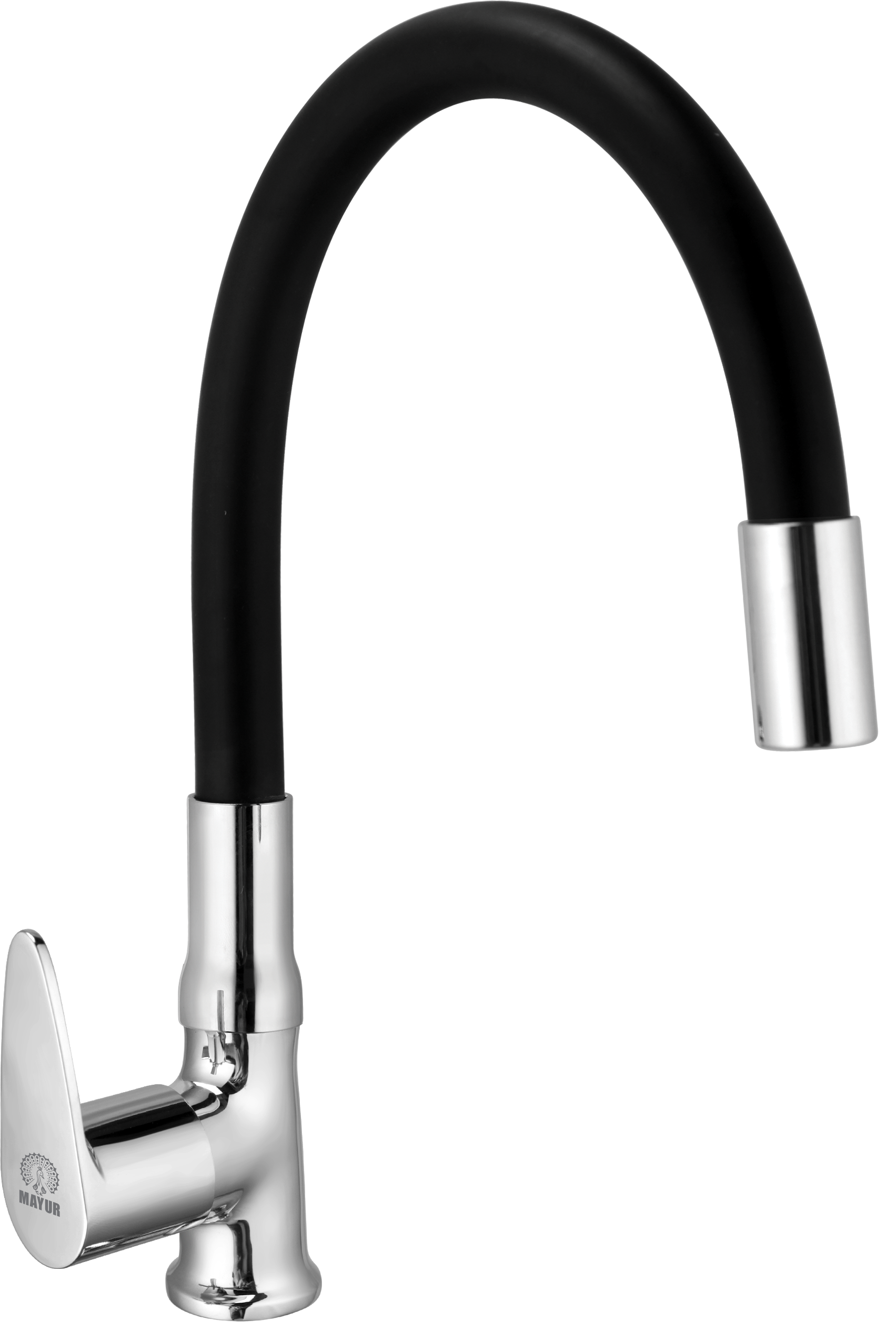 MAYUR ÖCICH Brass Swan Neck Kitchen Sink Tap With Flexible Silicone Swivel Spout | 360 Rotation | Cold Water Faucet | Chrome & Matte Black Finish | 10-Year Warranty