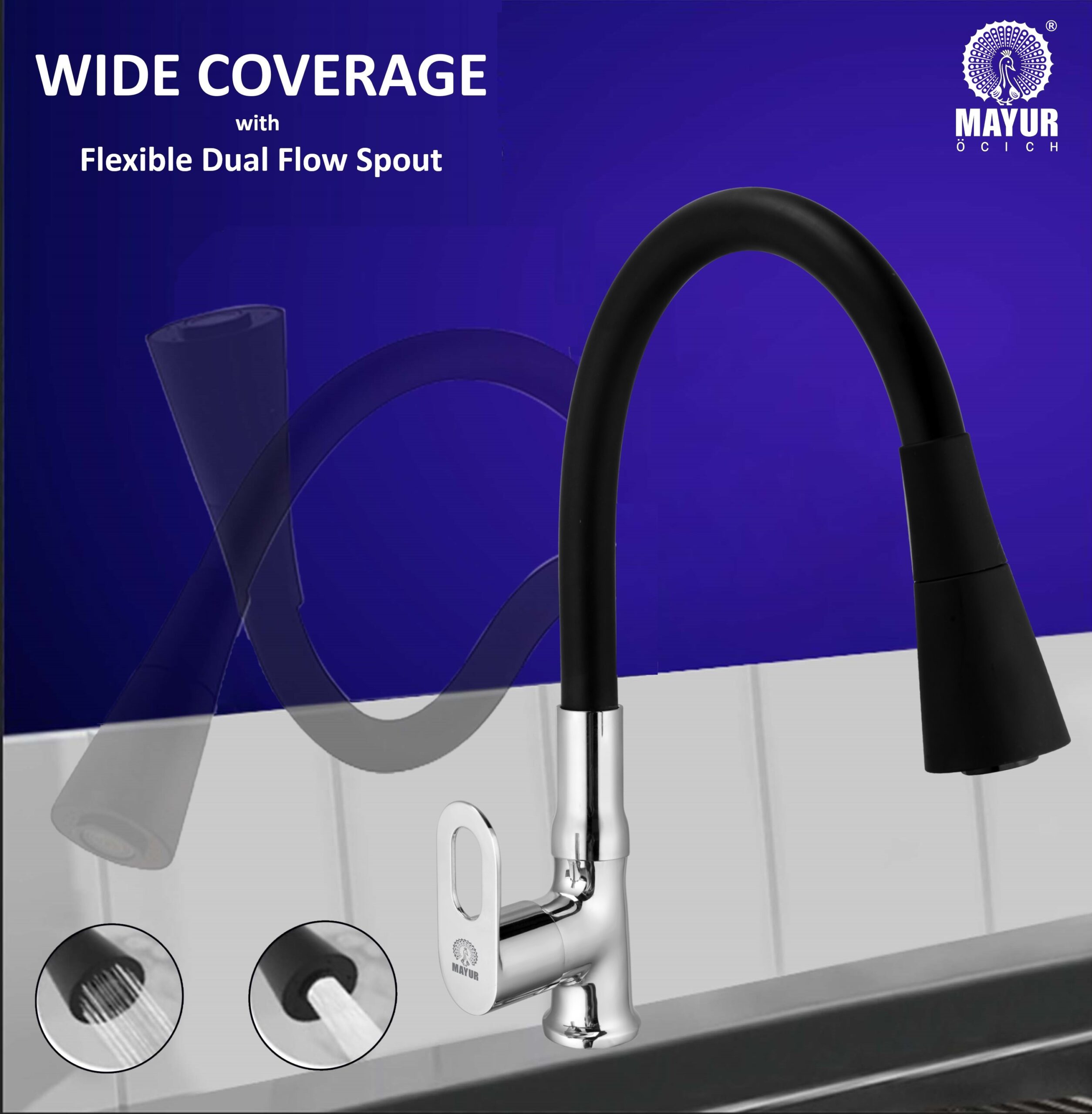 MAYUR ÖCICH Brass Swan Neck Kitchen Sink Tap With Flexible Dual Flow Spout | 360 Swivel | Cold Water Faucet With Silicone Spout | Chrome Finish | Premium Brass Build | 10-Year Warranty (MILANO) - Image 3