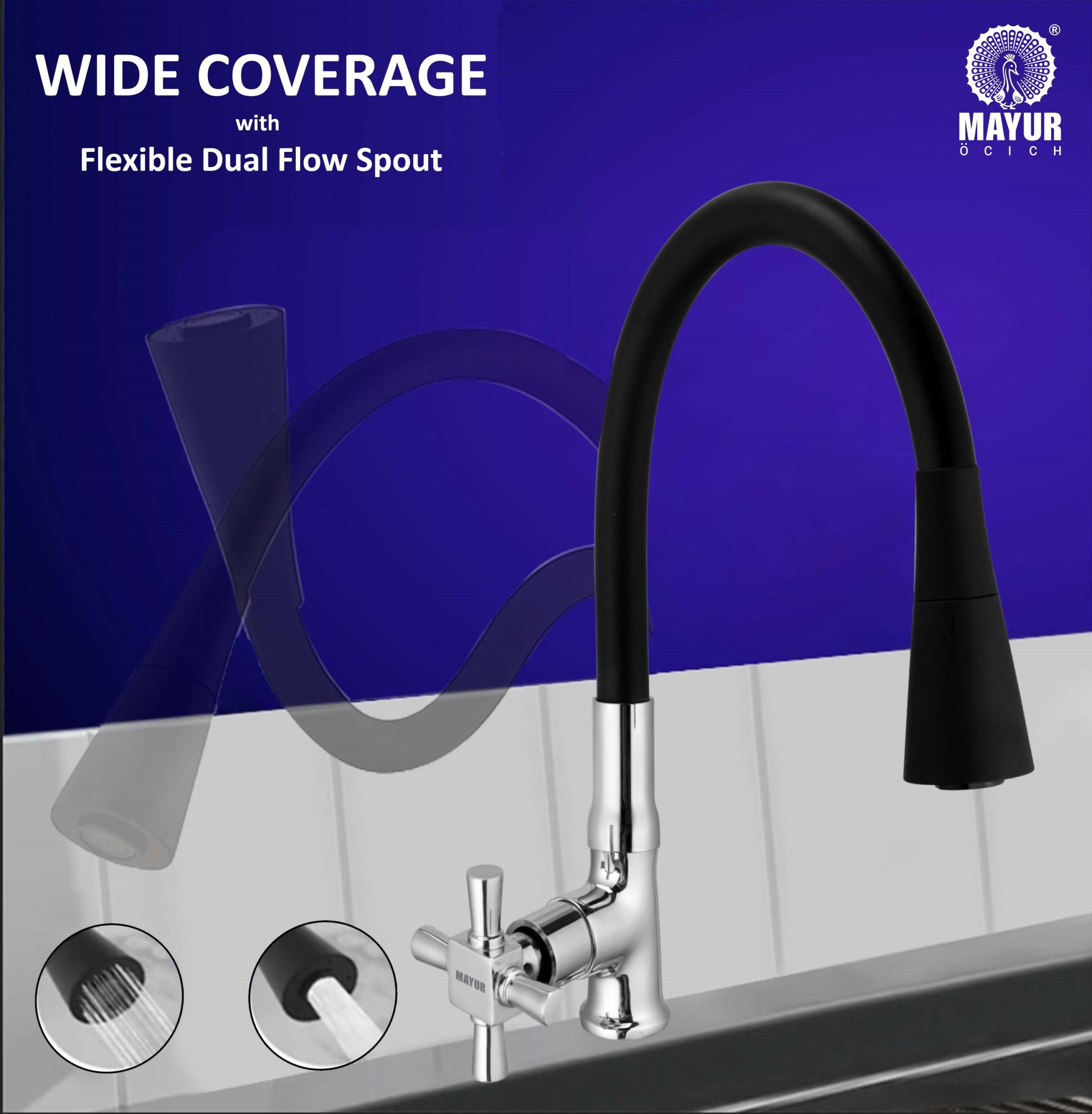 MAYUR ÖCICH Brass Swan Neck Kitchen Sink Tap With Flexible Dual Flow Spout | 360 Swivel | Cold Water Faucet With Silicone Spout | Chrome Finish | Premium Brass Build | 10-Year Warranty (MAESTRO) - Image 3