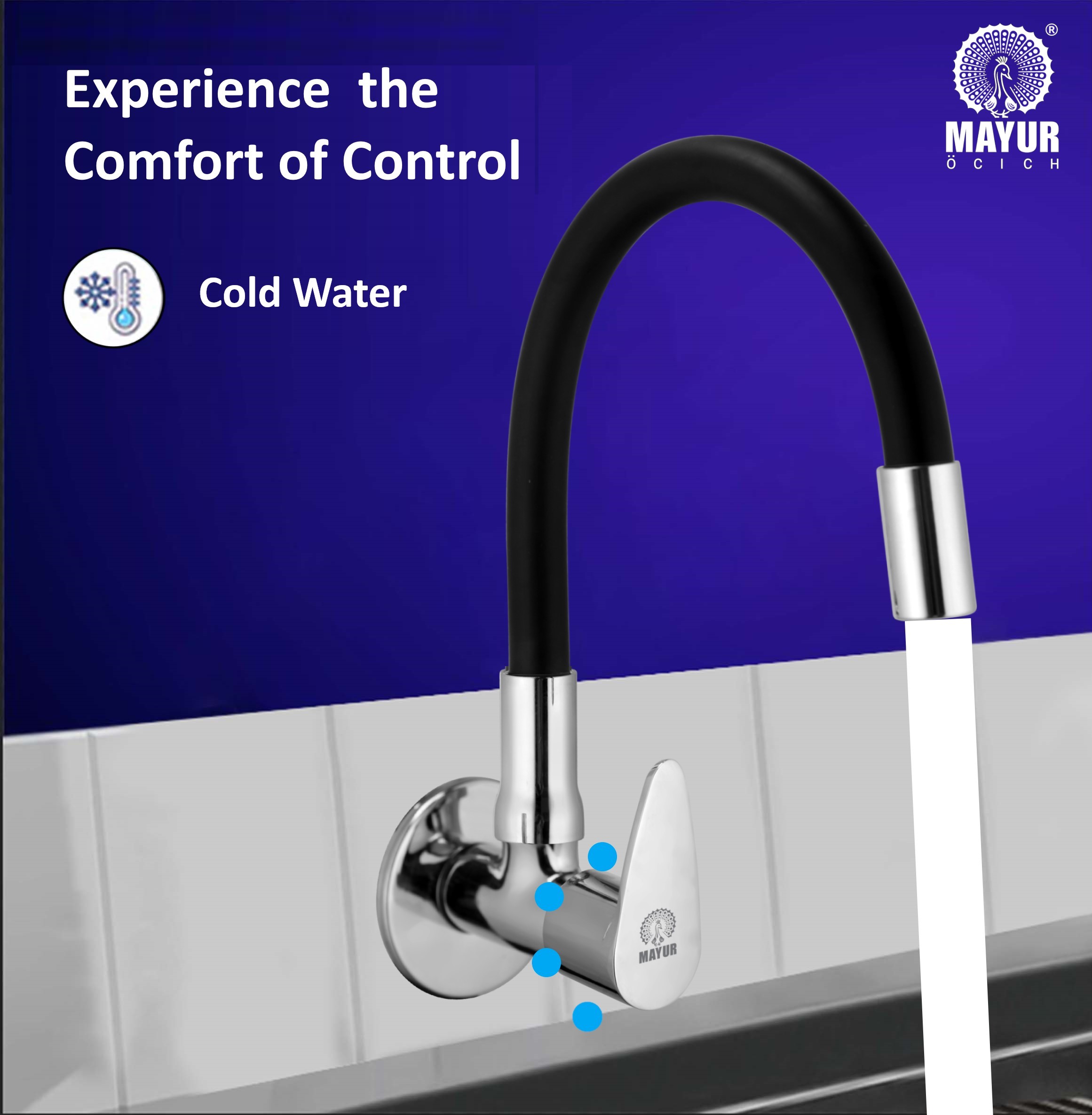 MAYUR ÖCICH Brass Kitchen Tap For Sink | Flexible Swivel Spout | Chrome & Matte Black | Cold Water Sink Cock | Premium Brass + Silicone | 10 Years Warranty (TRENDY-1501-Sf) - Image 3