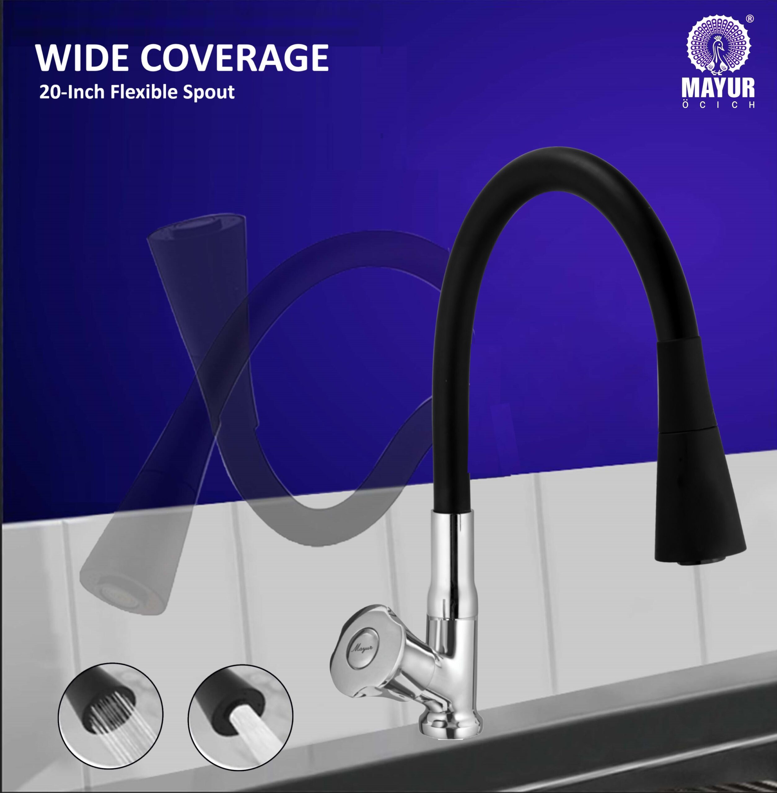 MAYUR ÖCICH Brass Swan Neck Kitchen Sink Tap With Flexible Dual Flow Spout | 360 Swivel | Cold Water Faucet With Silicone Spout | Chrome Finish | Premium Brass Build | 10-Year Warranty (SLEEK) - Image 3