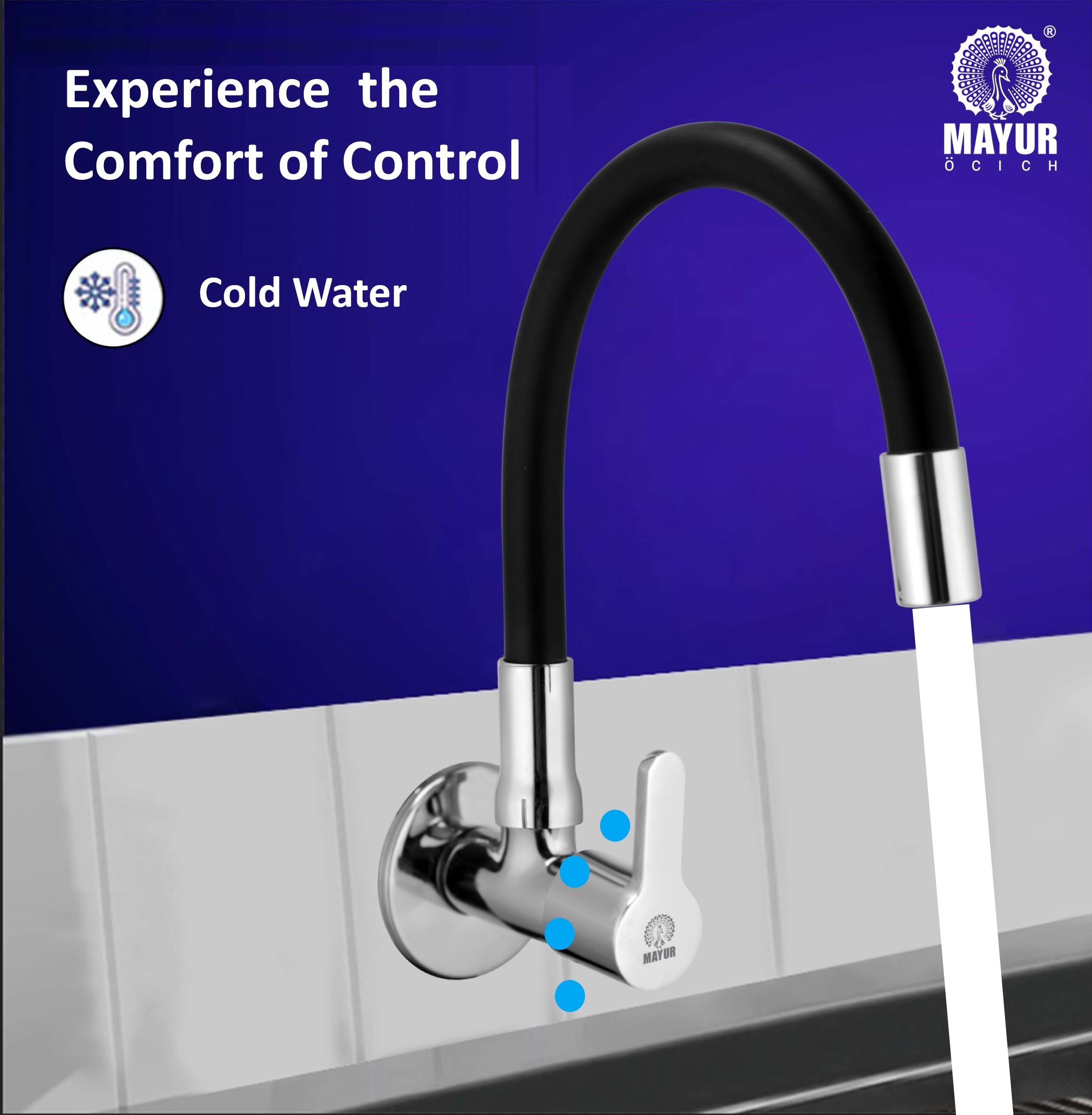 MAYUR ÖCICH Brass Kitchen Tap For Sink | Flexible Swivel Spout | Chrome & Matte Black | Cold Water Sink Cock | Premium Brass + Silicone | 10 Years Warranty (FUSION-2501-Sf) - Image 3