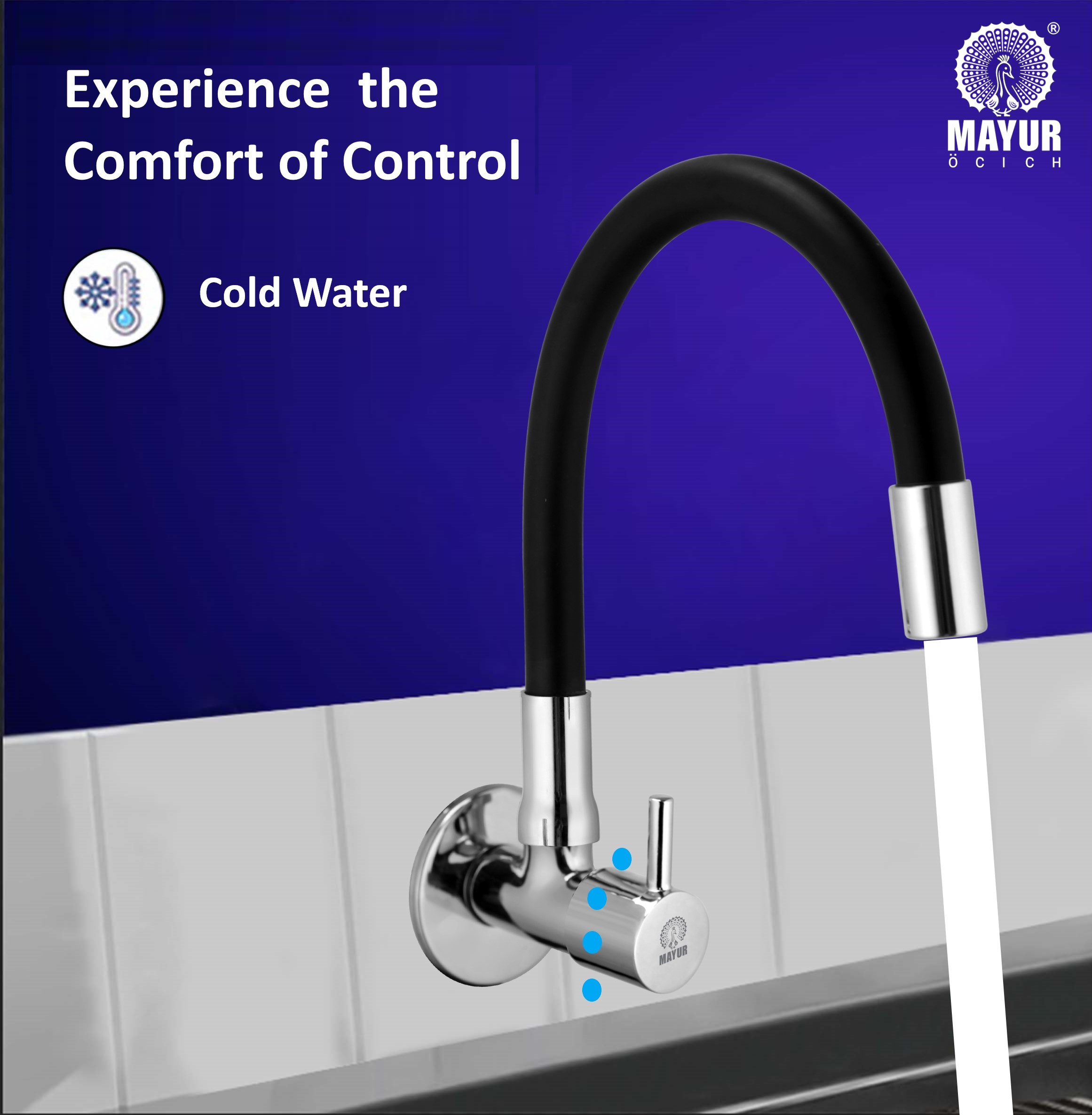 MAYUR ÖCICH Brass Kitchen Tap For Sink | Flexible Swivel Spout | Chrome & Matte Black | Cold Water Sink Cock | Premium Brass + Silicone | 10 Years Warranty (FLARO-7501-Sf) - Image 3