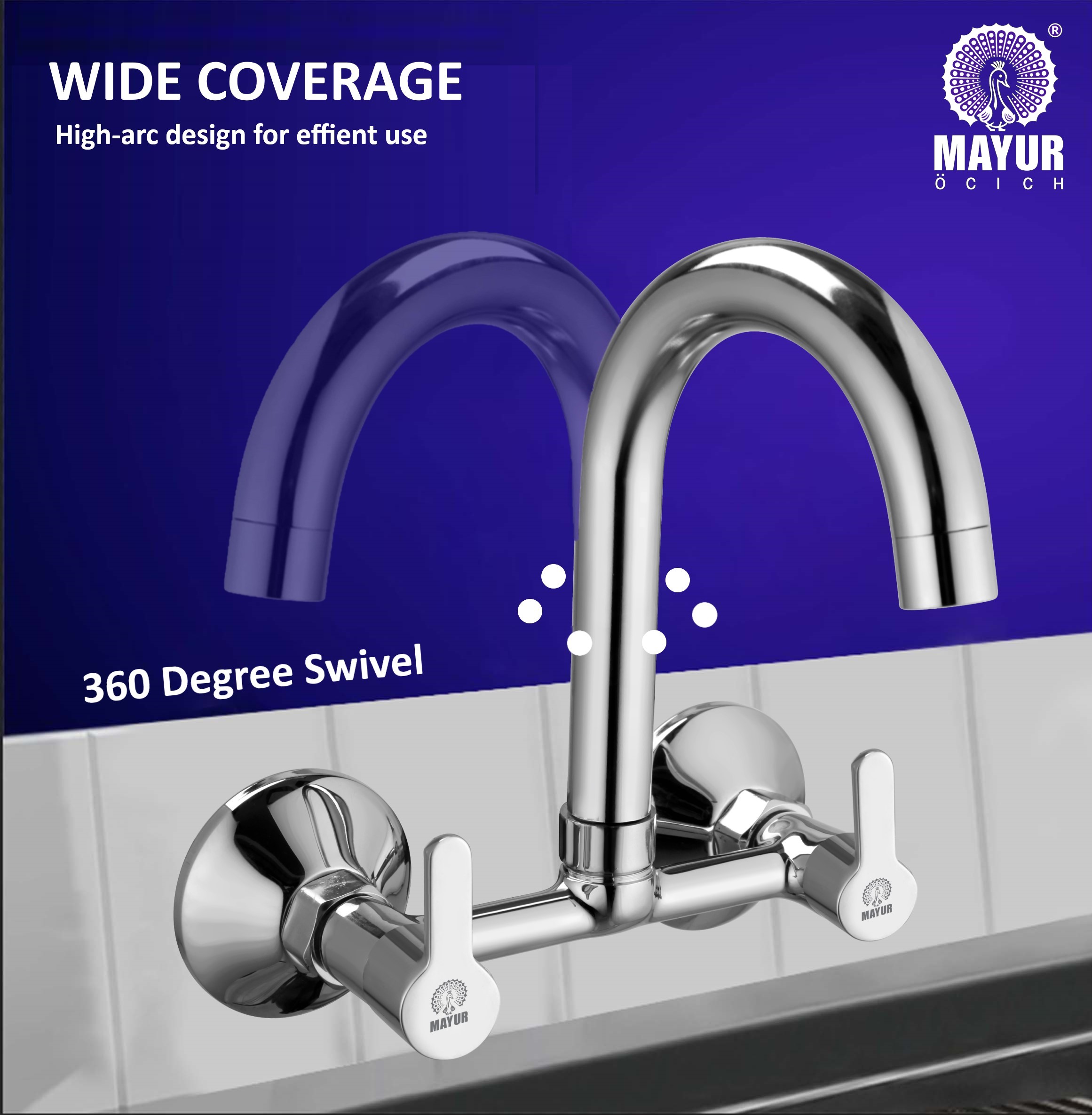 MAYUR ÖCICH Brass Kitchen Sink Mixer Tap | 360 Swivel Spout | Hot & Cold Dual Handle Faucet For Kitchen | Chrome Finish | 10-Year Warranty - Image 3