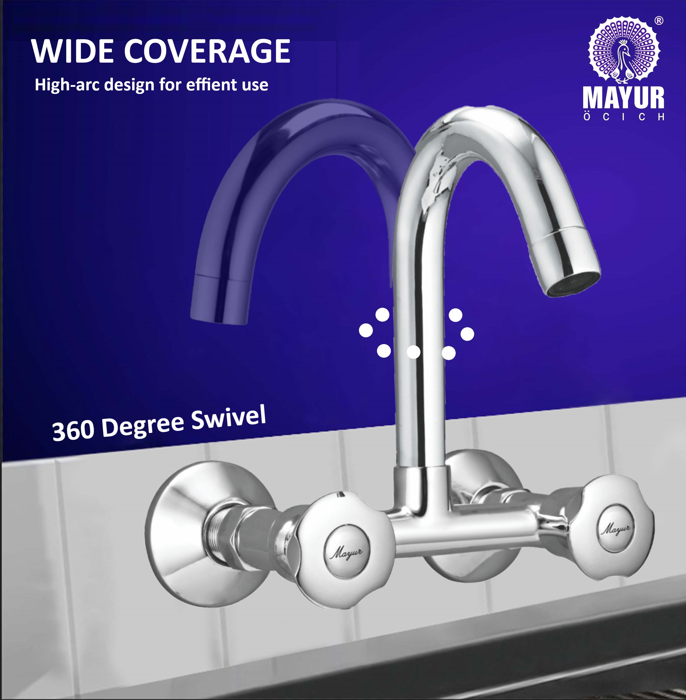 MAYUR ÖCICH Brass Kitchen Sink Mixer Tap | 360 Swivel Spout | Hot & Cold Dual Handle Faucet For Kitchen | Chrome Finish | 10-Year Warranty - Image 3