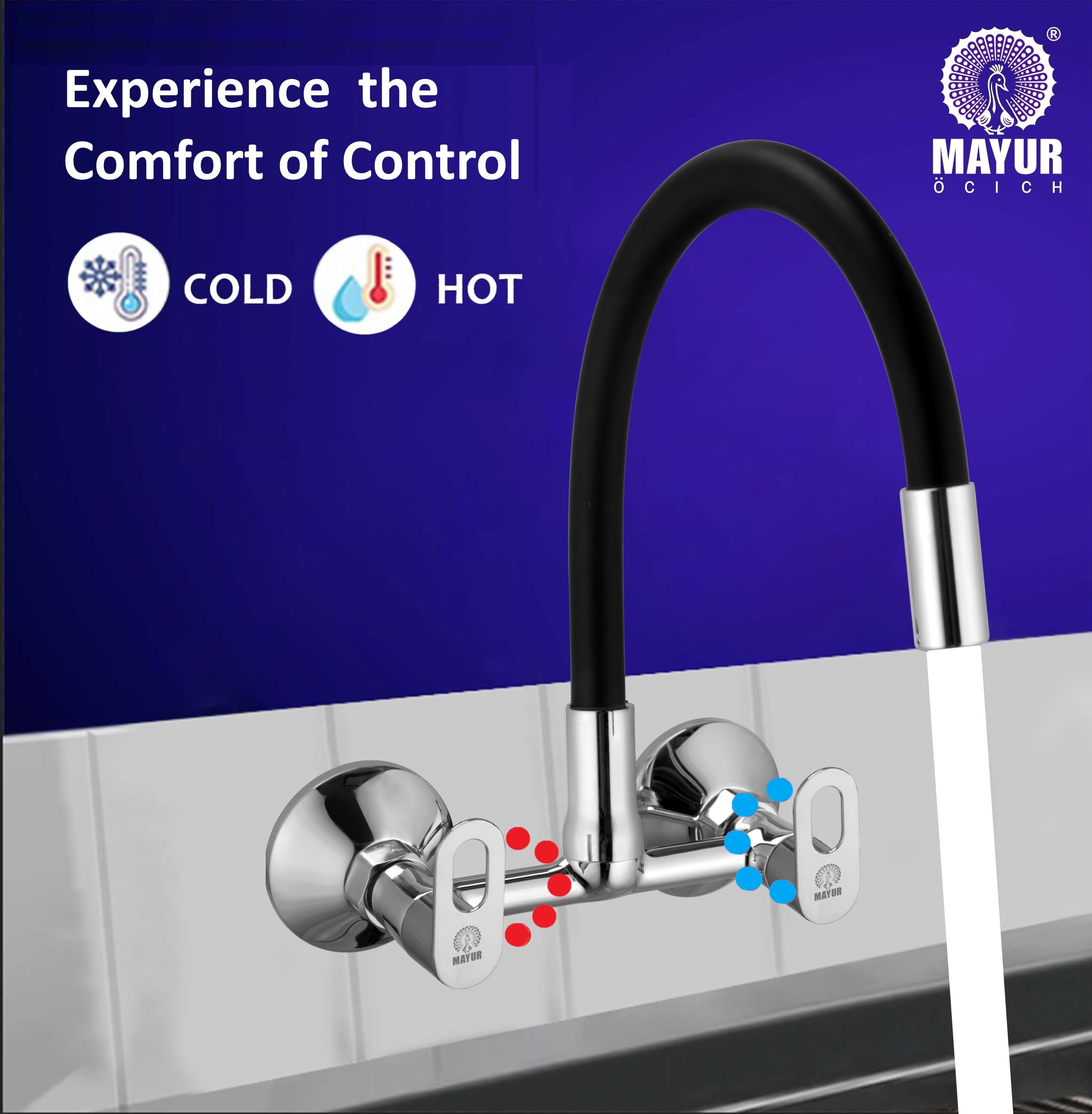 Brass Kitchen Sink Mixer Tap | Flexible 360 Silicone Swivel Spout | Hot & Cold Dual Handle Faucet For Kitchen | Chrome Finish With 10-Year Warranty (MILANO-4704SF). - Image 3