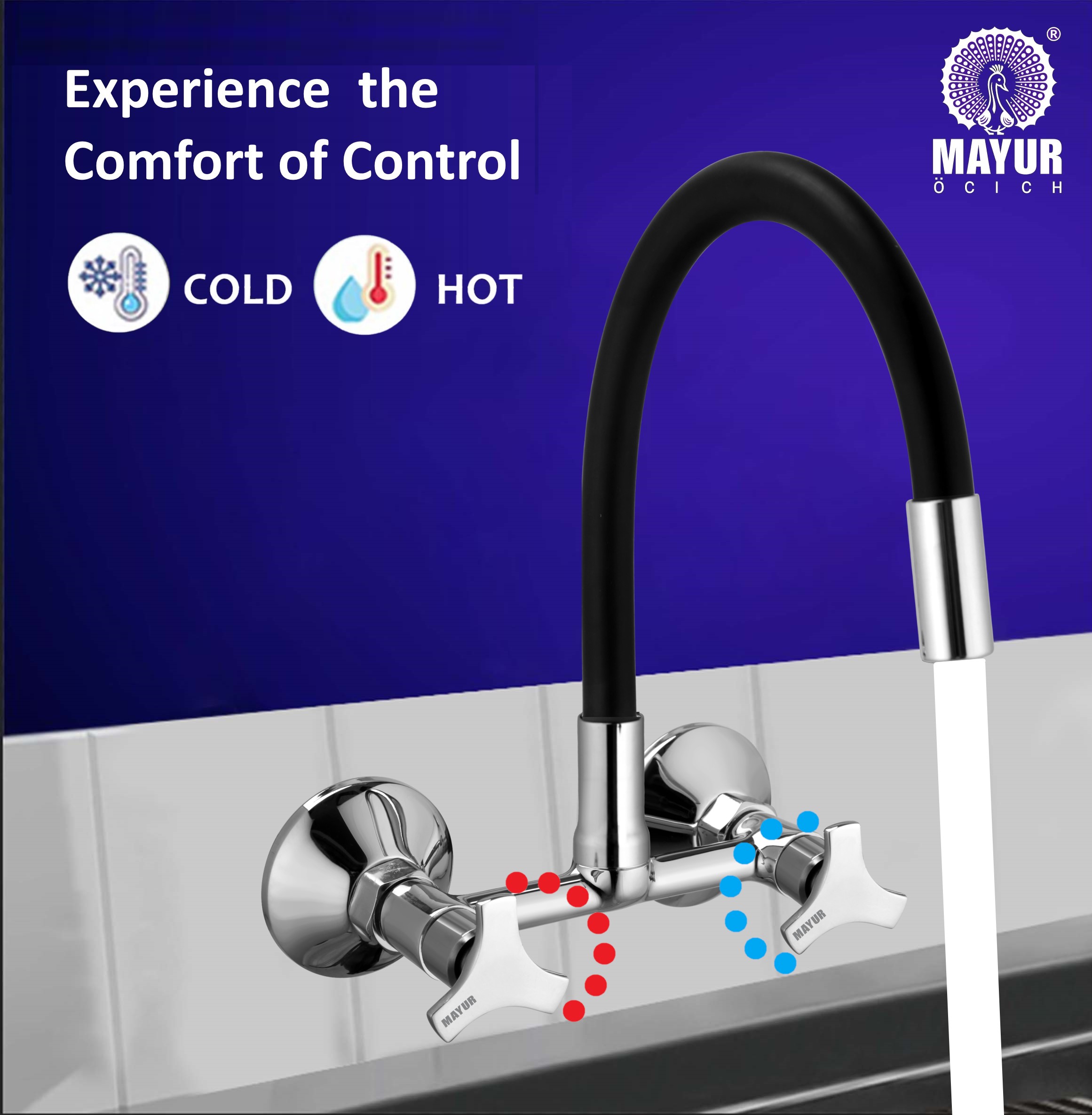 Brass Kitchen Sink Mixer Tap | Flexible 360 Silicone Swivel Spout | Hot & Cold Dual Handle Faucet For Kitchen | Chrome Finish With 10-Year Warranty (TRIO-704SF). - Image 3