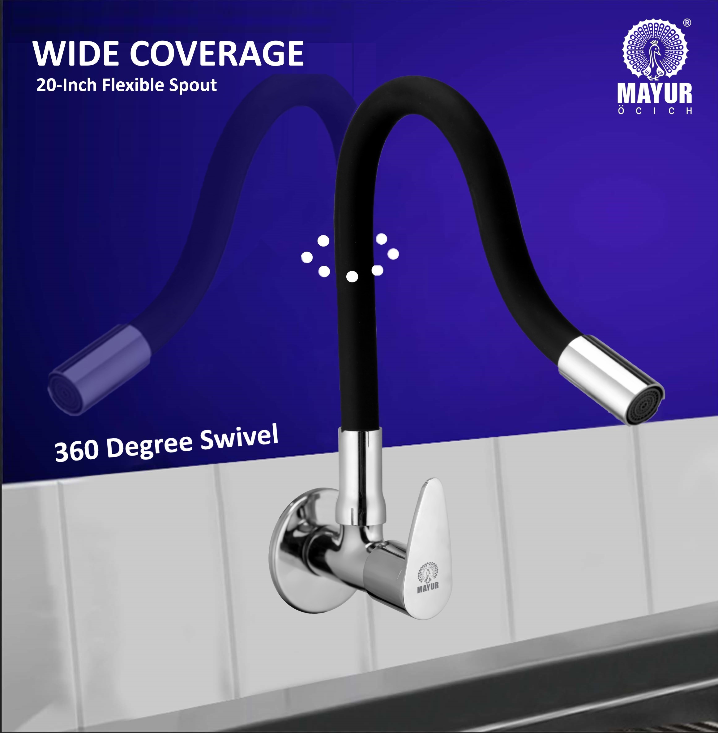 MAYUR ÖCICH Brass Kitchen Tap For Sink | Flexible Swivel Spout | Chrome & Matte Black | Cold Water Sink Cock | Premium Brass + Silicone | 10 Years Warranty (TRENDY-1501-Sf) - Image 4