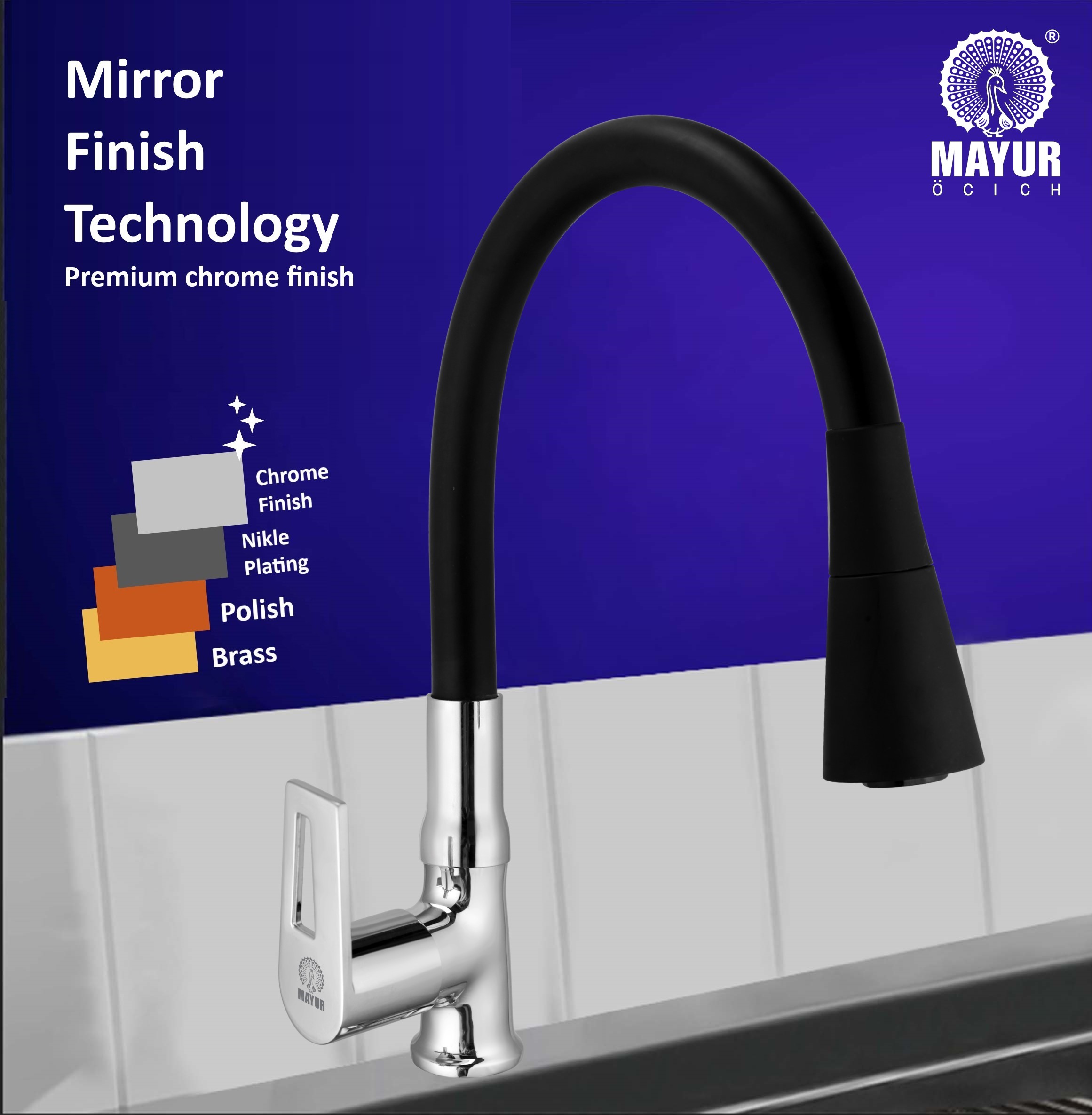 MAYUR ÖCICH Brass Swan Neck Kitchen Sink Tap With Flexible Dual Flow Spout | 360 Swivel | Cold Water Faucet With Silicone Spout | Chrome Finish | Premium Brass Build | 10-Year Warranty (ARIA) - Image 4