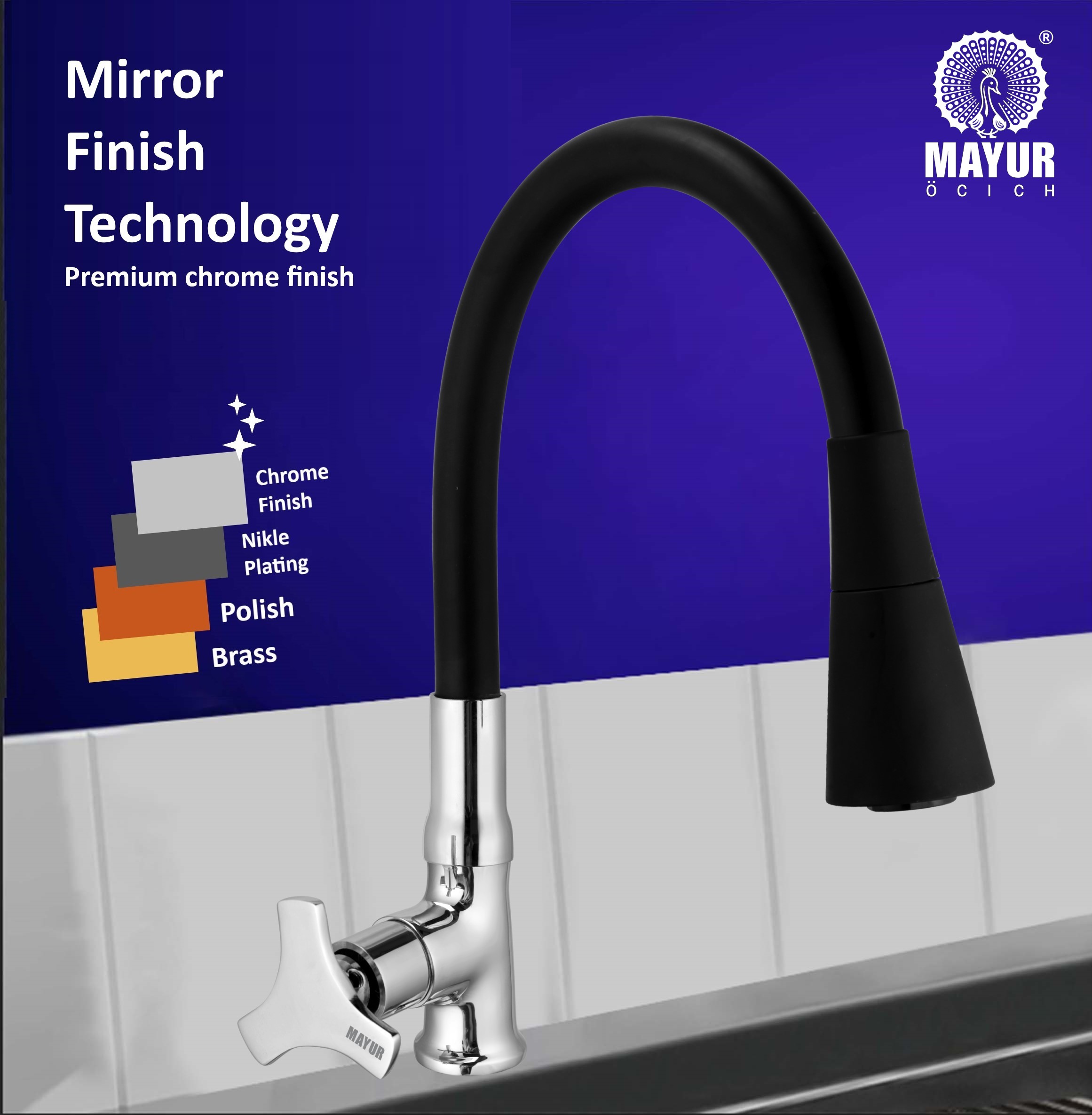 MAYUR ÖCICH Brass Swan Neck Kitchen Sink Tap With Flexible Dual Flow Spout | 360 Swivel | Cold Water Faucet With Silicone Spout | Chrome Finish | Premium Brass Build | 10-Year Warranty (TRIO) - Image 4