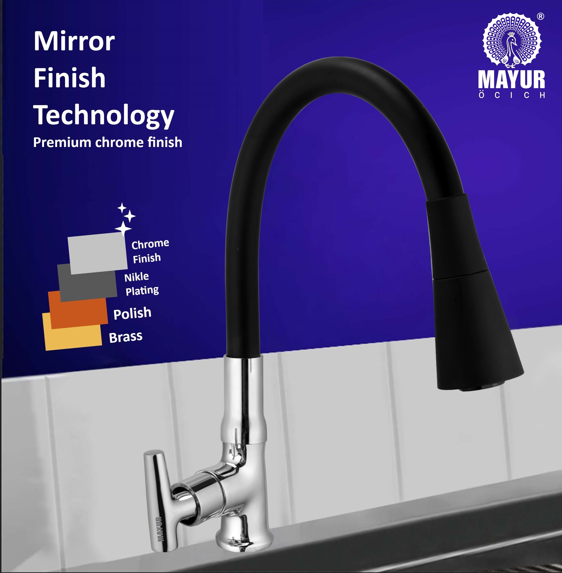 MAYUR ÖCICH Brass Swan Neck Kitchen Sink Tap With Flexible Dual Flow Spout | 360 Swivel | Cold Water Faucet With Silicone Spout | Chrome Finish | Premium Brass Build | 10-Year Warranty (PIPER) - Image 4